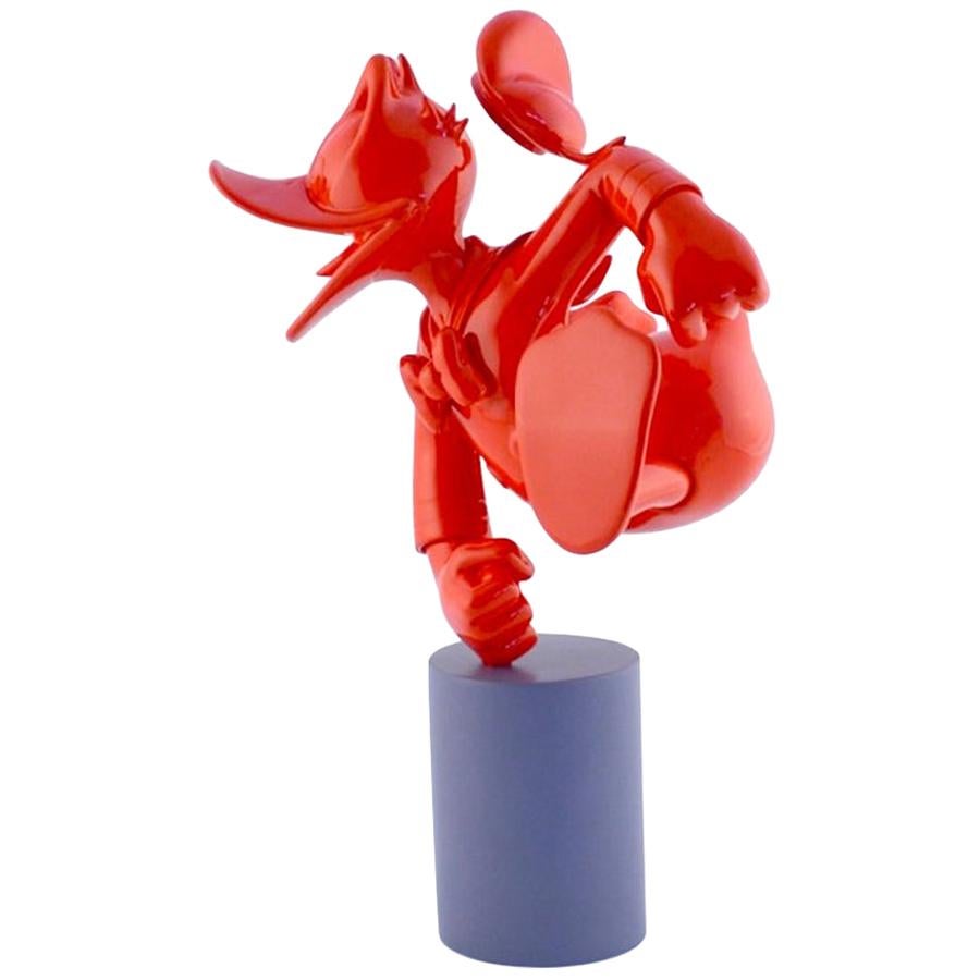 In Stock in Los Angeles, Donald Duck Monochrome Red Pop Sculpture Figurine