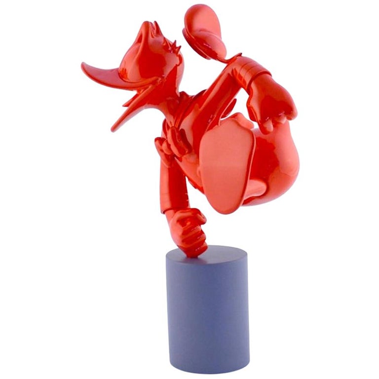 In Stock in Los Angeles, Donald Duck Monochrome Red Pop Sculpture Figurine For Sale