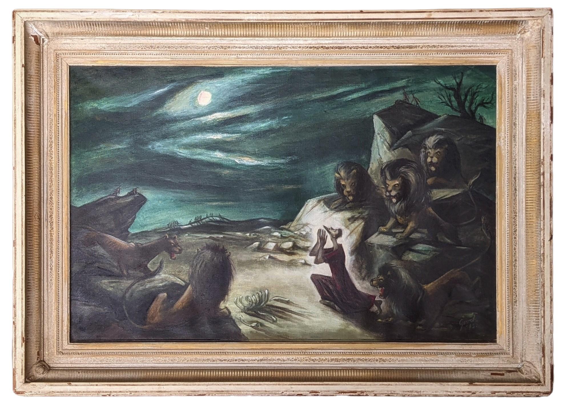 Donald Burnette Gooch (estadounidense, 1907 - 1985)'

Firmado: Gooch '45 (abajo, a la derecha)

" Daniel ", 1945 (titulado en el verso)

Óleo sobre lienzo 

23 1/4" x 36"

Alojado en su marco original de 4" pintado por el artista

Anotado en el