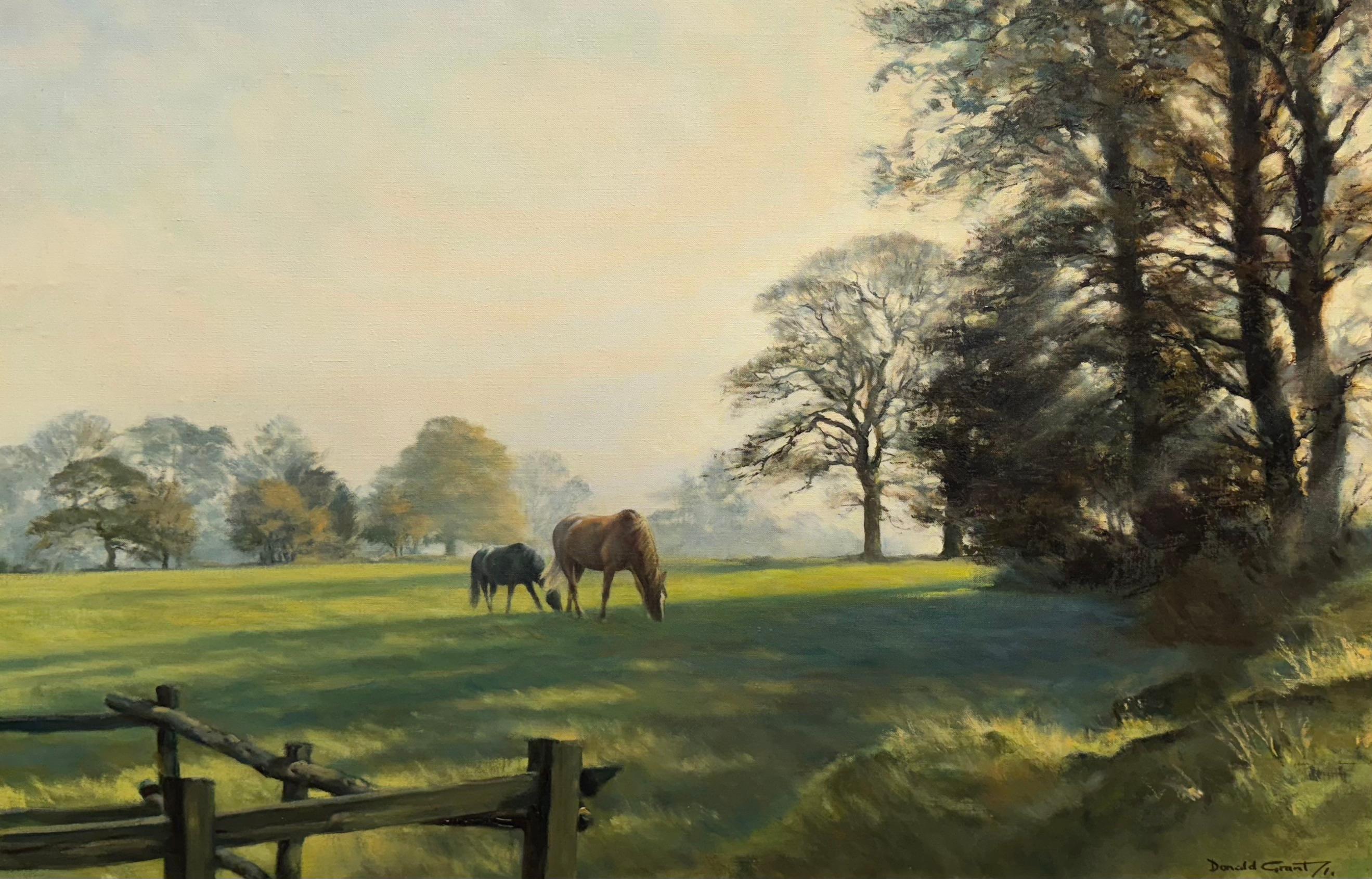 Pferde auf einer Koppel – Painting von Donald Grant