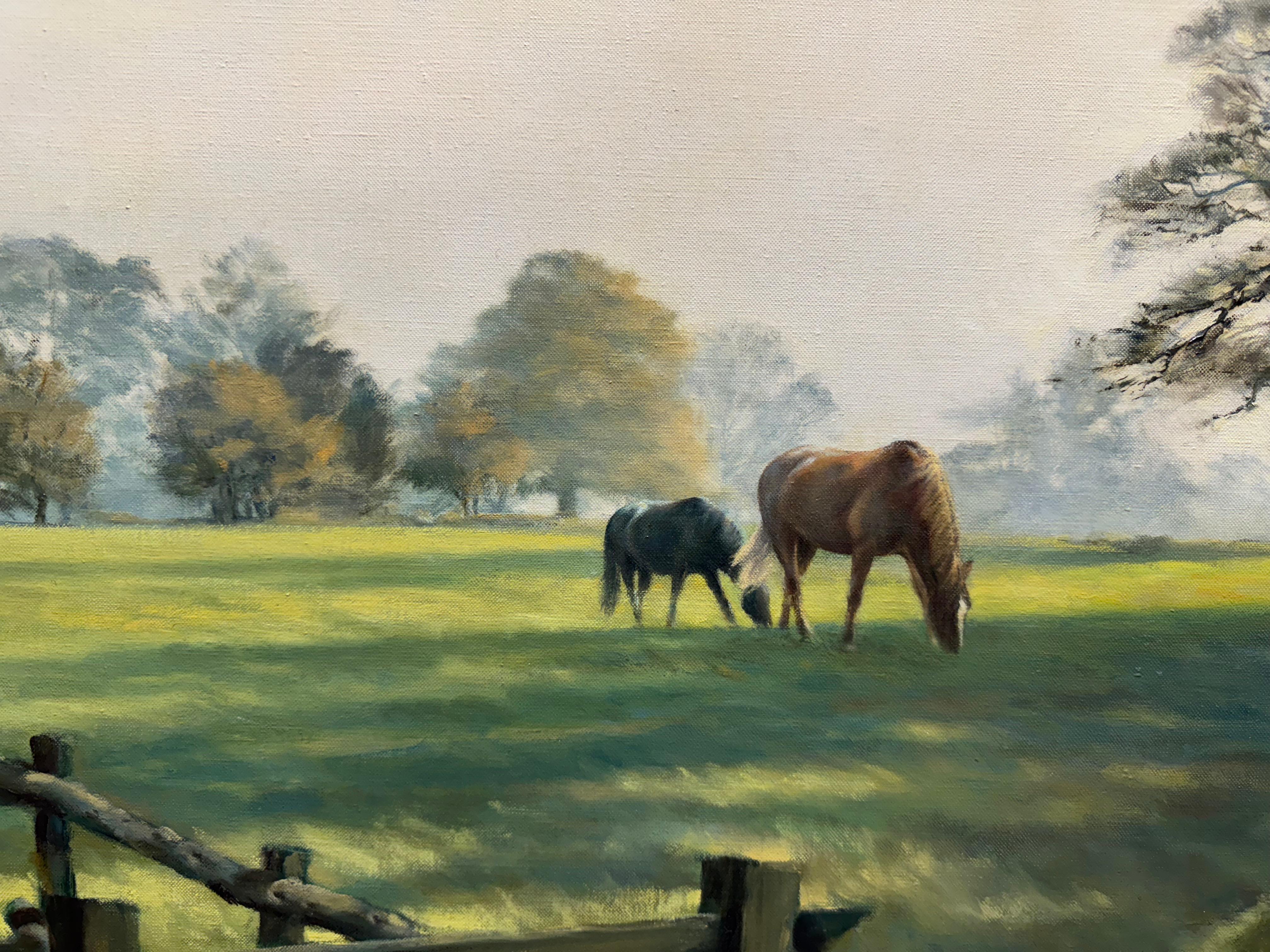 Pferde auf einer Koppel (Braun), Animal Painting, von Donald Grant