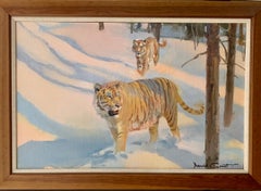 Porträt zweier sibirischer Schnee Tiger in einer schneebedeckten Landschaft.