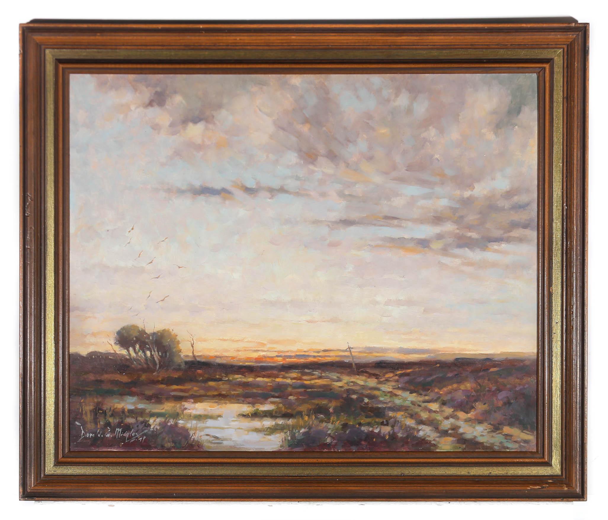 Donald Gray Midgely (1918-1995) - Olio del 1979 incorniciato, Tramonto sulla brughiera 2