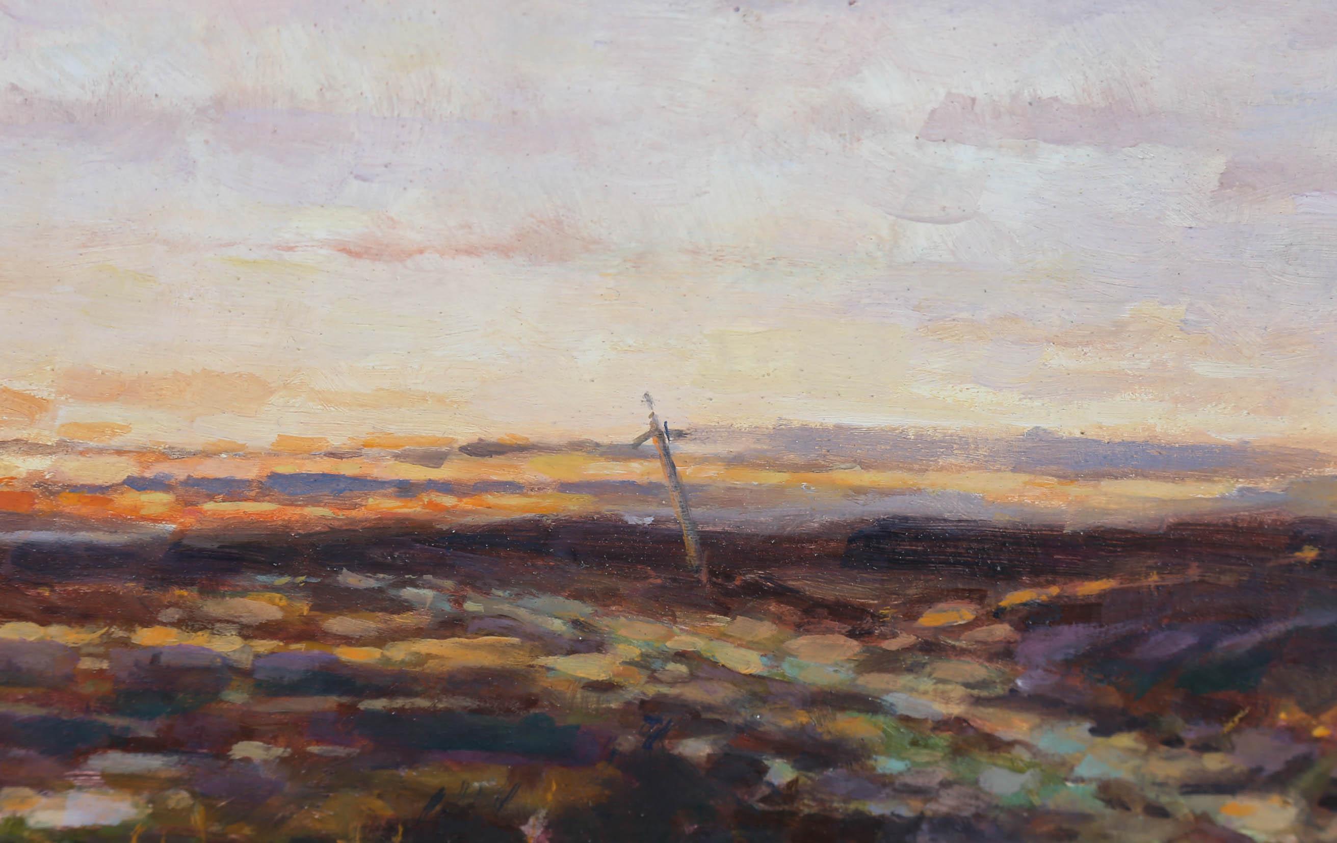 Donald Gray Midgely (1918-1995) - Olio del 1979 incorniciato, Tramonto sulla brughiera 4