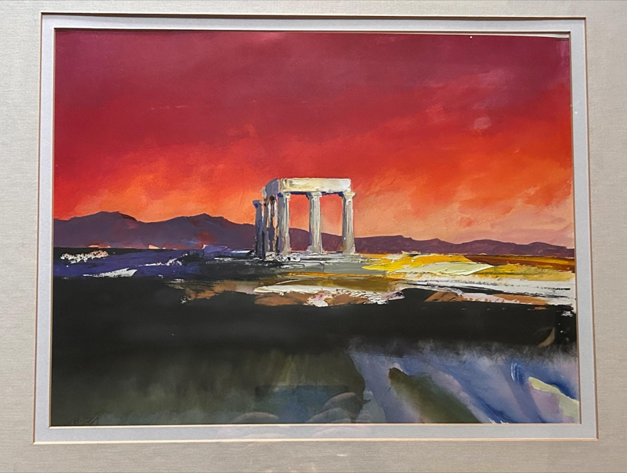 Donald Hamilton Fraser ha realizzato una meravigliosa tecnica mista originale del Tempio di Apollo, a Corinto. Questo dipinto è molto simile al suo stile meraviglioso, in cui ha stratificato spessi colori brillanti con una spatola per produrre un