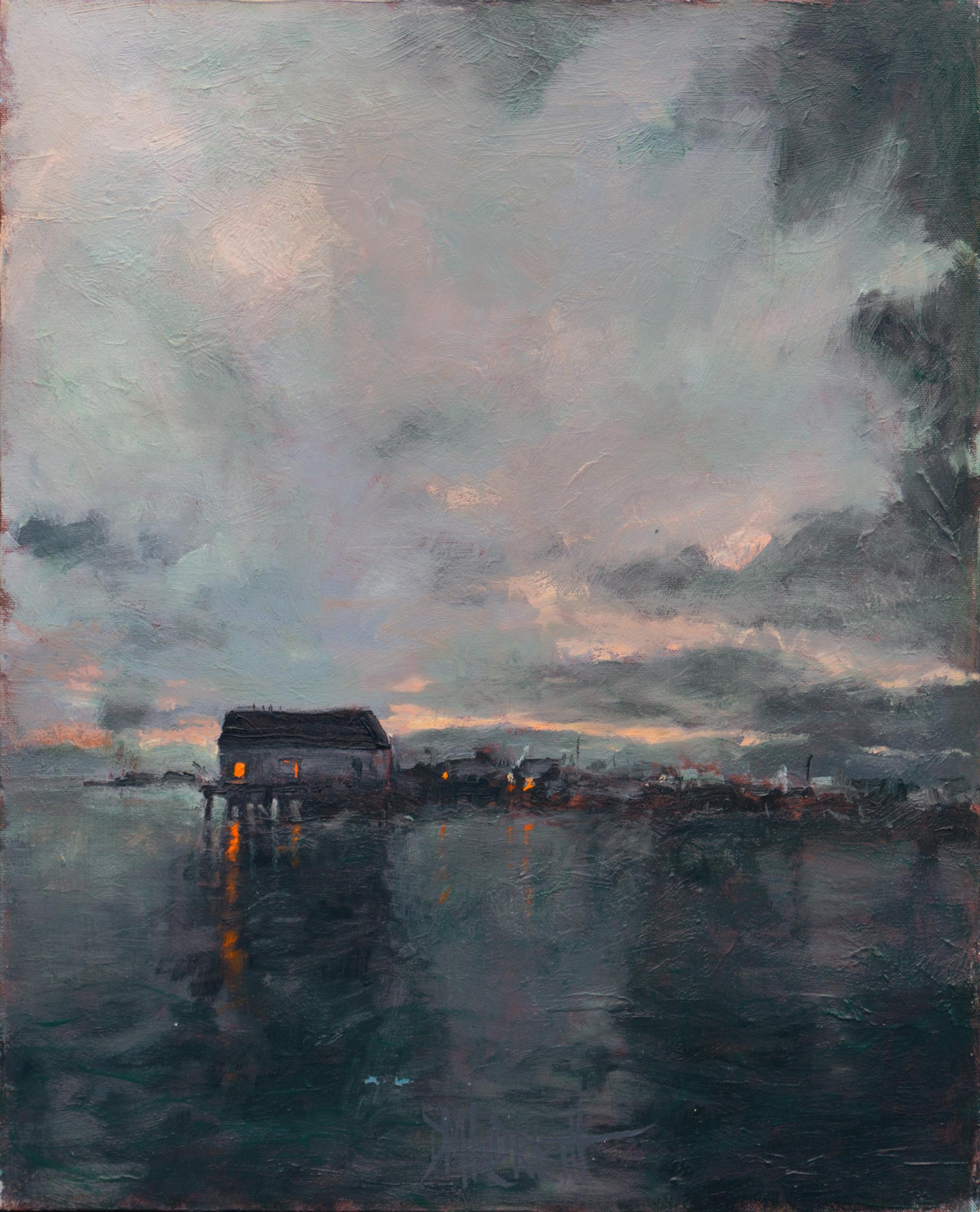 Donald Hildreth Landscape Painting - 'Provincetown, Dusk', Evening Seascape, Massachusetts Harbor Lights 
