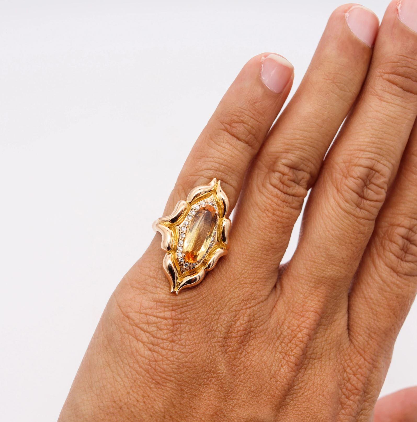Donald Huber Cocktail Ring in 18Kt Gold with 5.38 Ctw Imperial Topaz & Diamonds In Excellent Condition In Miami, FL