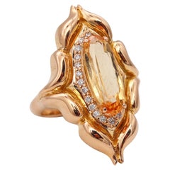 Donald Huber Cocktail Ring in 18Kt Gold with 5.38 Ctw Imperial Topaz & Diamonds