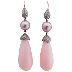 Donald Huber Pink Opals and Pearls Earrings with Diamonds 1.1 Carat