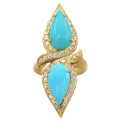 Donald Huber Turquoise And Diamond Ring With 1.00 CTW Of Diamonds In 18K YG