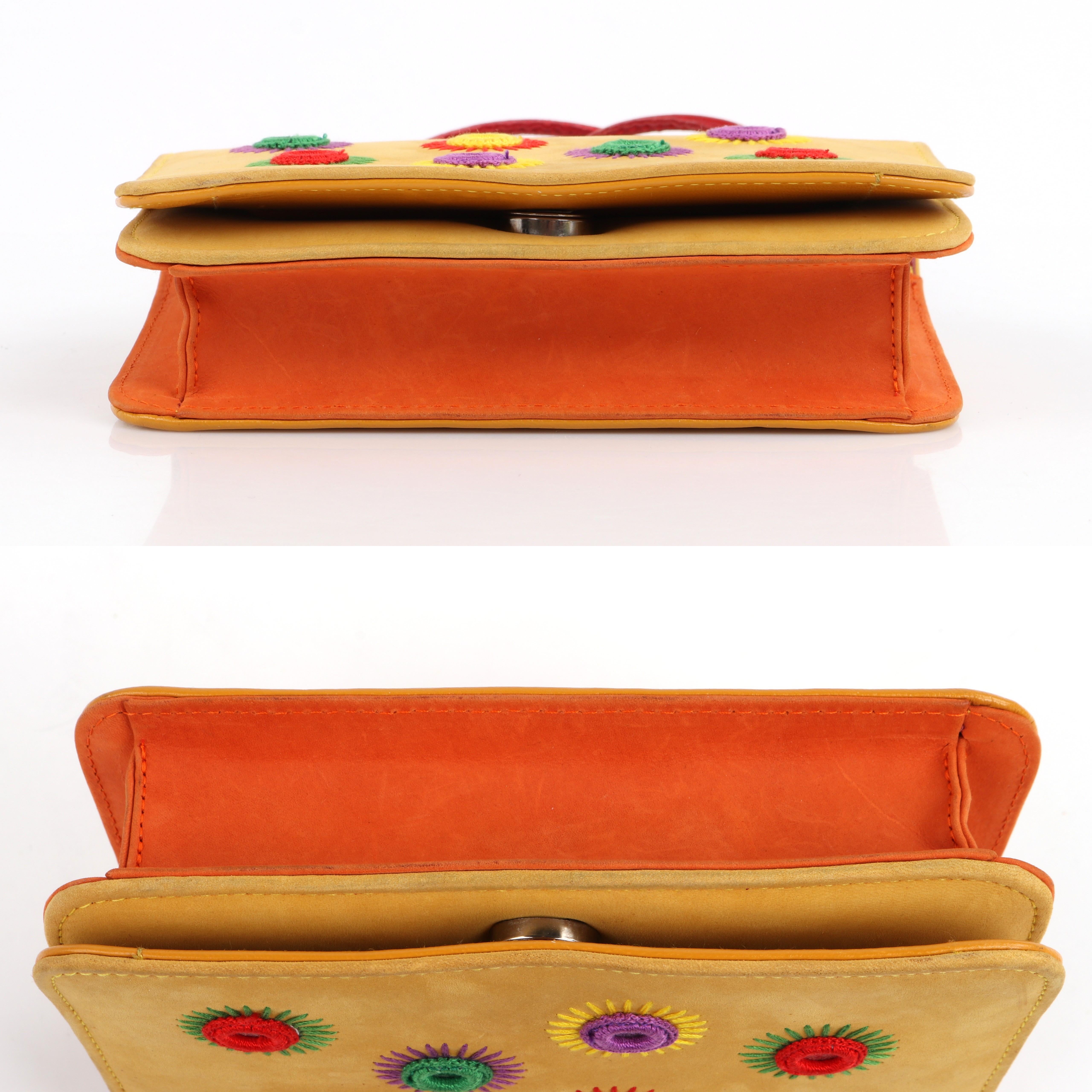 DONALD J PLINER c.1980's/90's Suede Leather Embroidered Crossbody Shoulder Bag 5