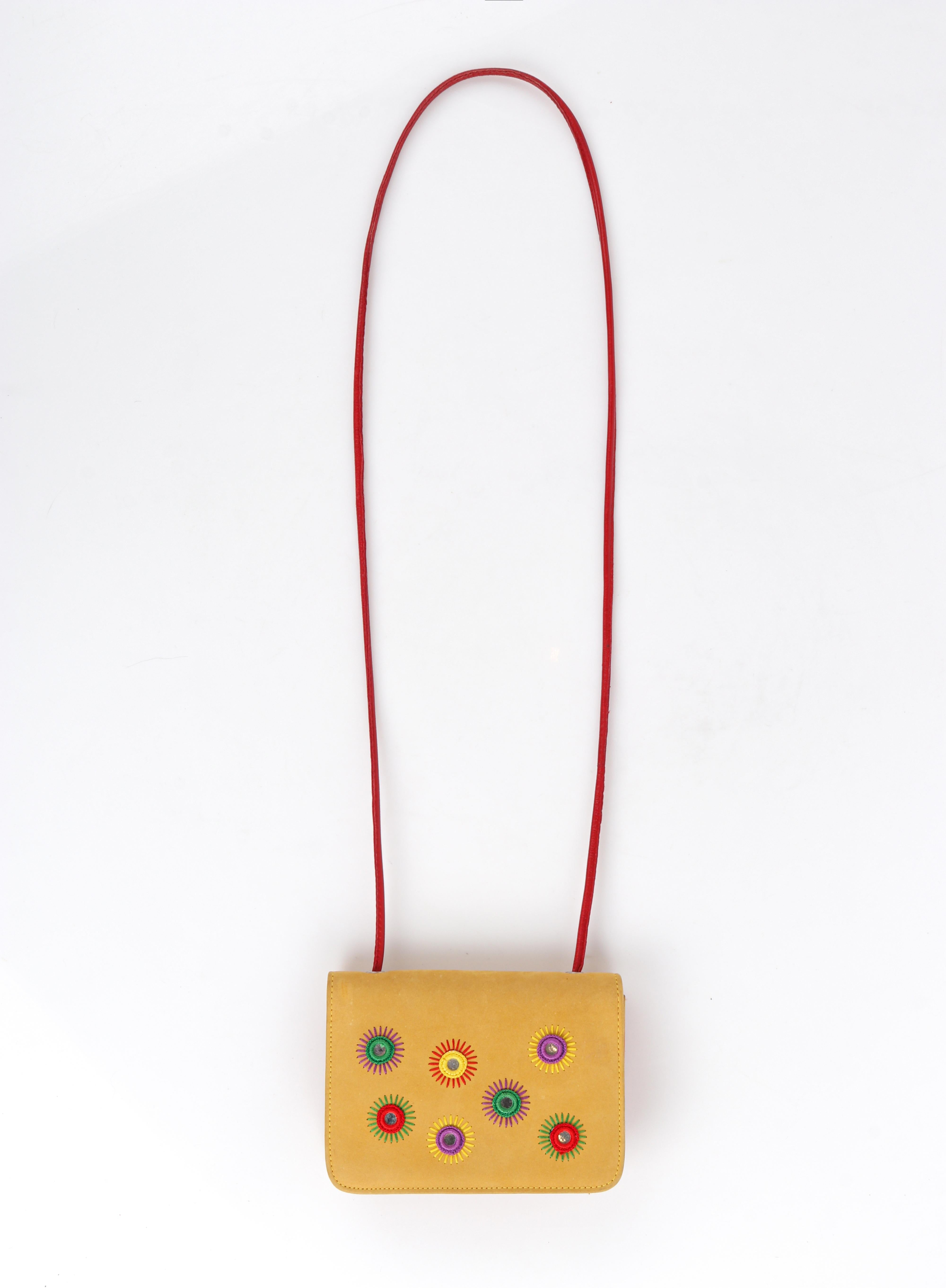 DONALD J PLINER c.1980's/90's Suede Leather Embroidered Crossbody Shoulder Bag In Good Condition In Thiensville, WI