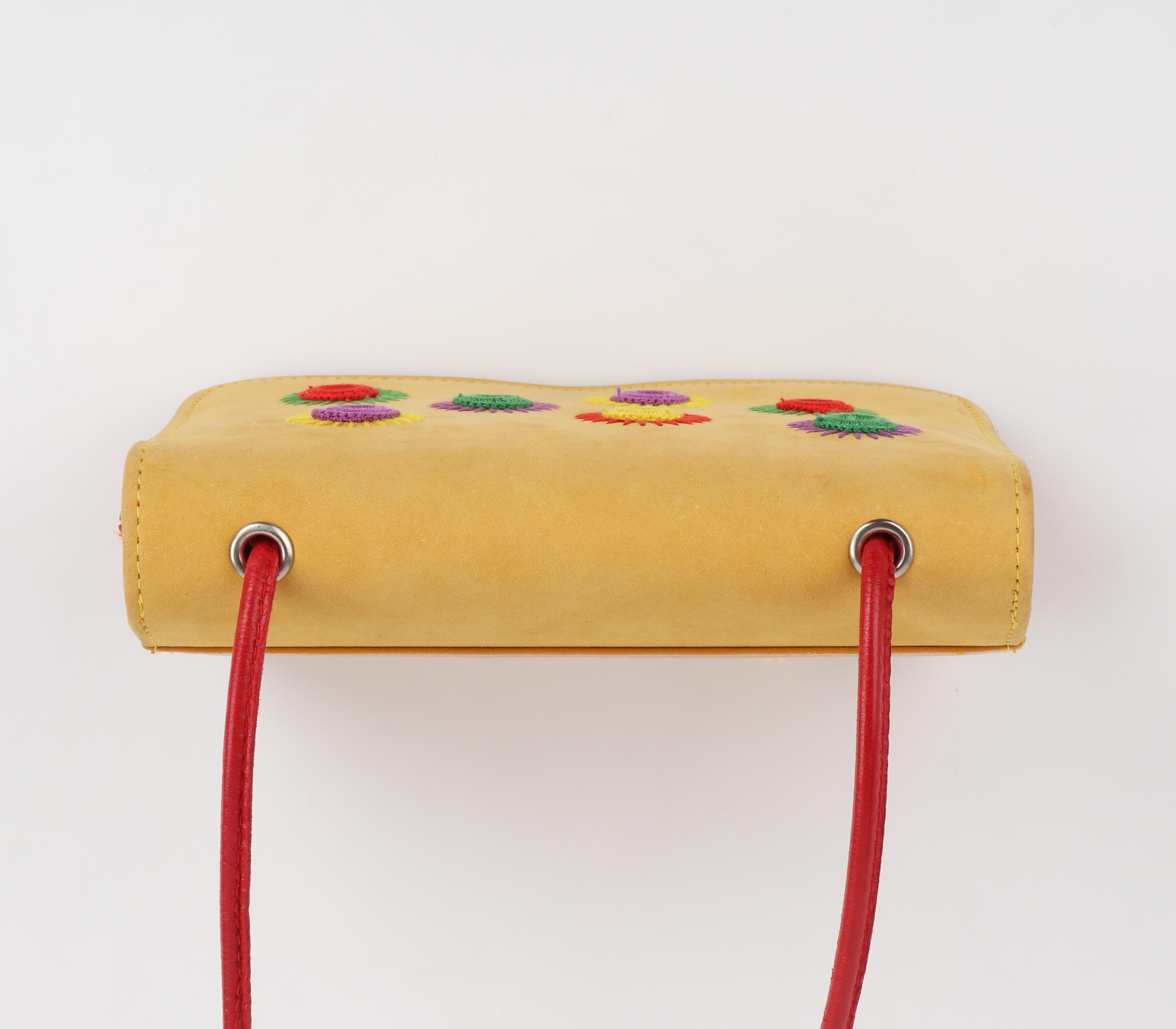 DONALD J PLINER c.1980's/90's Suede Leather Embroidered Crossbody Shoulder Bag 4