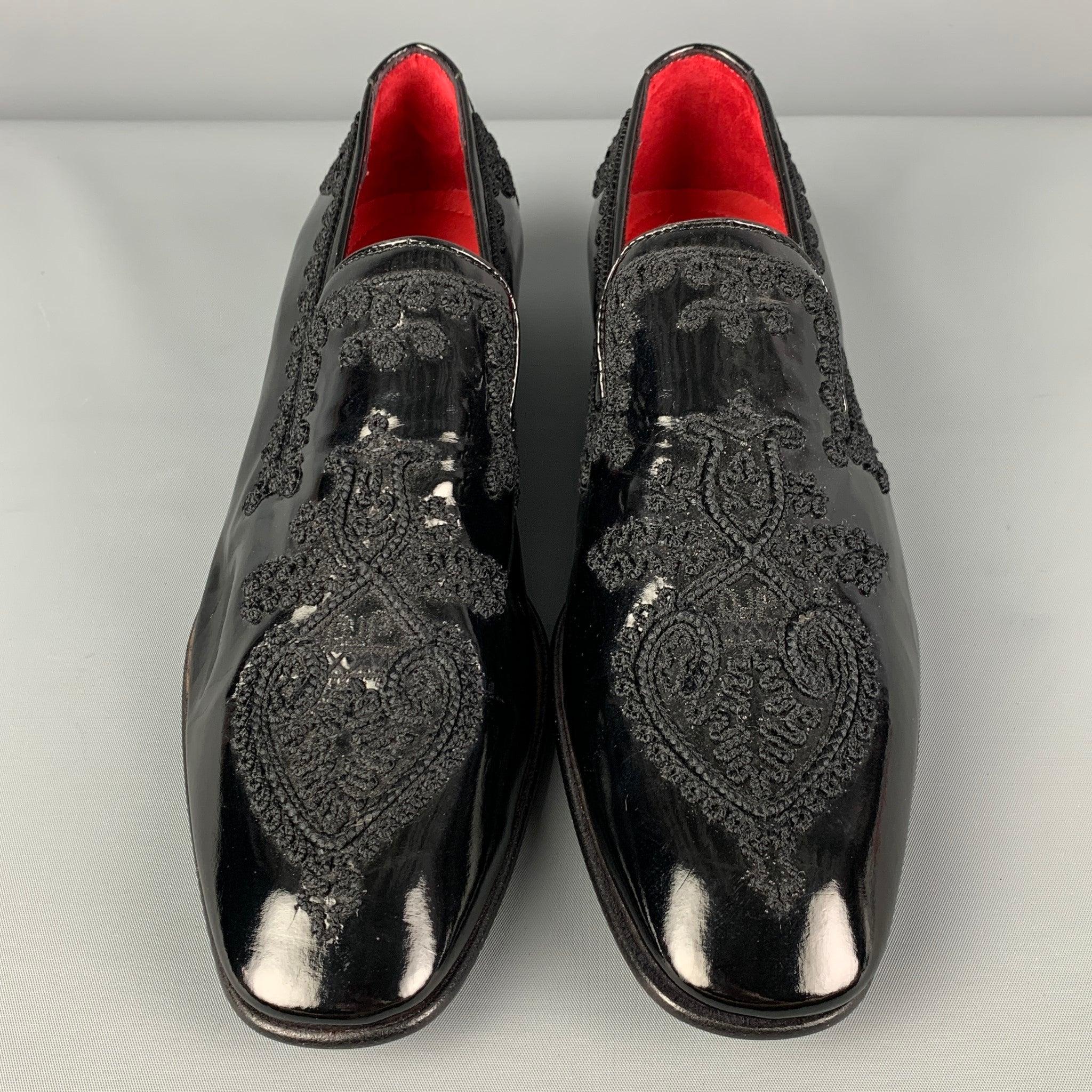 Men's DONALD J PLINER SIGNATURE Size 9 Black Applique Leather Slip On Loafers For Sale
