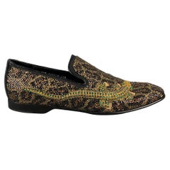 DONALD J PLINER SIGNATURE Größe 9,5 Loafers aus schwarzem, goldgrünem und perlenbesetztem Leder