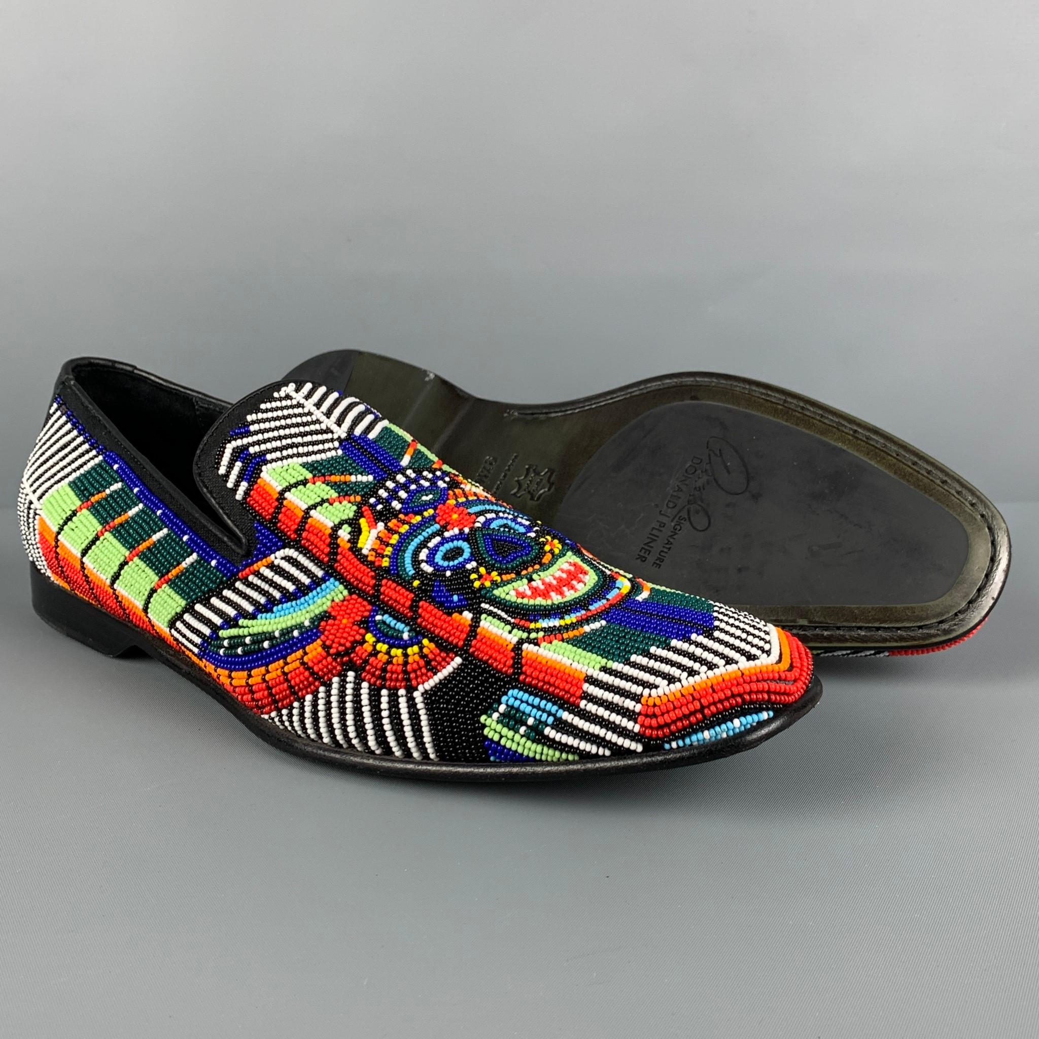 Black DONALD J PLINER SIGNATURE Size 9.5 Multi-Color Beaded Leather Slip On Loafers