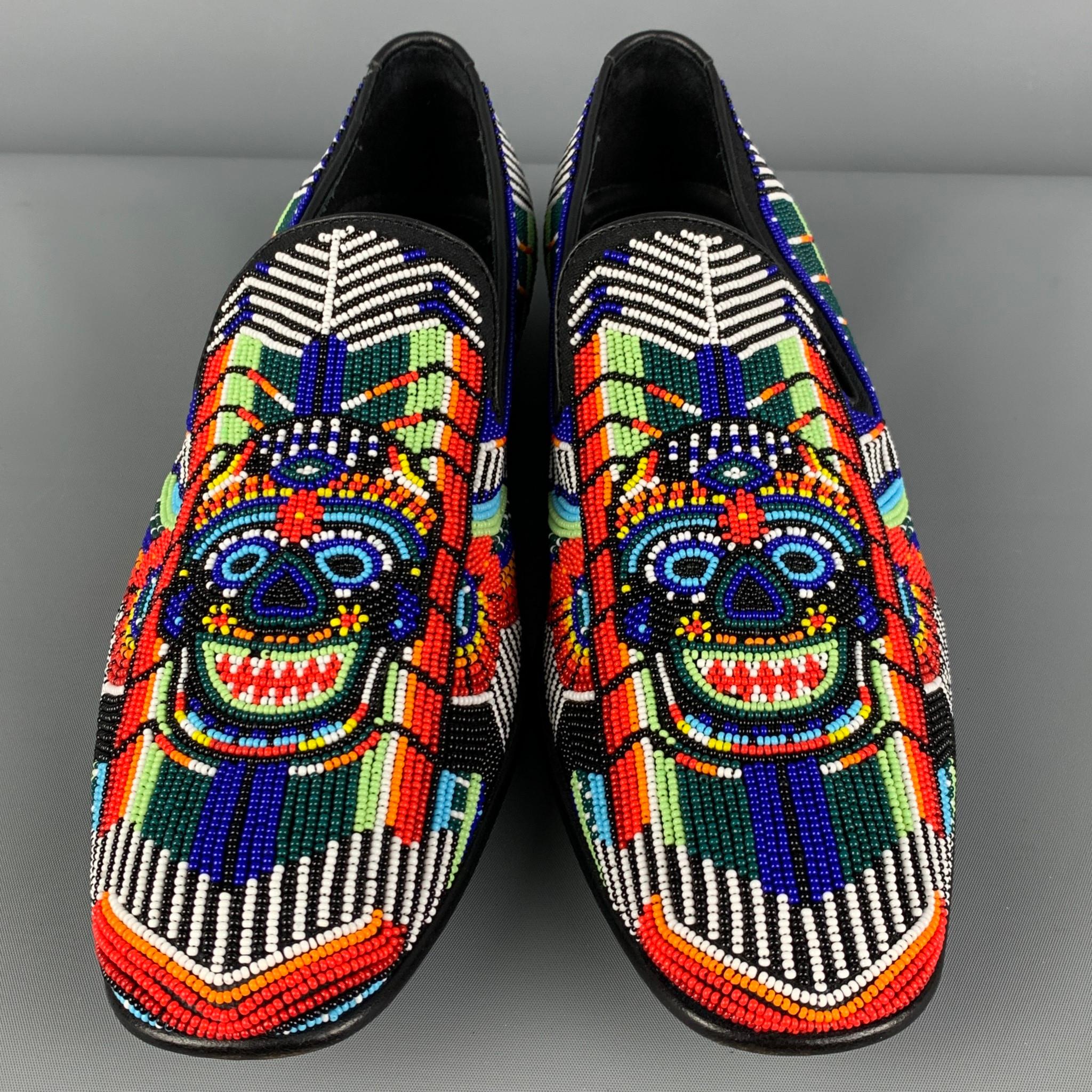 DONALD J PLINER SIGNATURE Size 9.5 Multi-Color Beaded Leather Slip On Loafers In Excellent Condition In San Francisco, CA