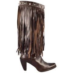 DONALD J PLINER Size 10 Brown Leather Studded Fringe Pointed Toe Boots
