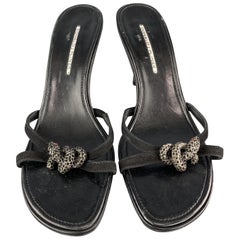 DONALD J PLINER Size 11.5 Black Leather Rhinestone Snake Strap Mule Sandals