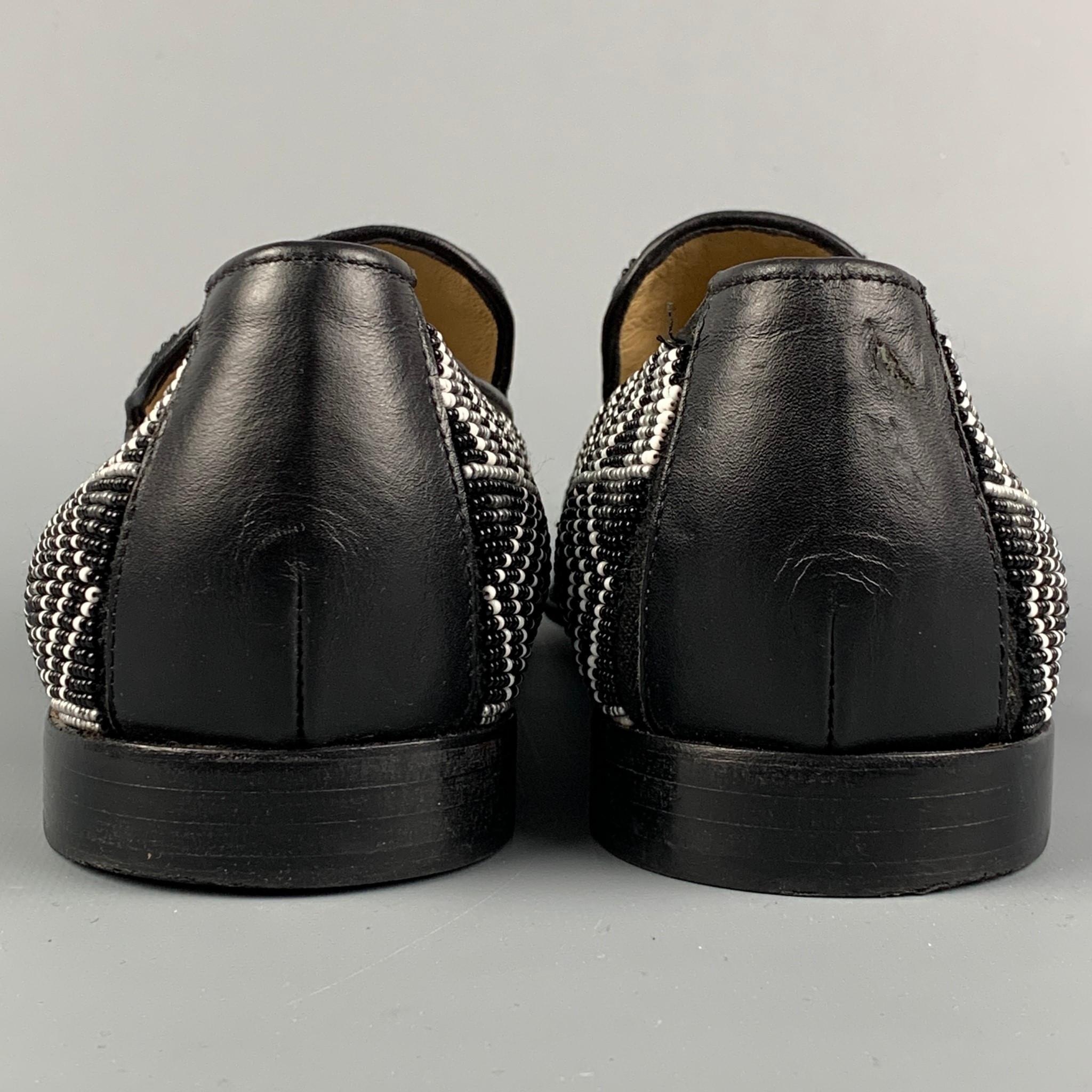 Men's DONALD J PLINER Size 11.5 Black & White Beaded Leather Slip On Loafers