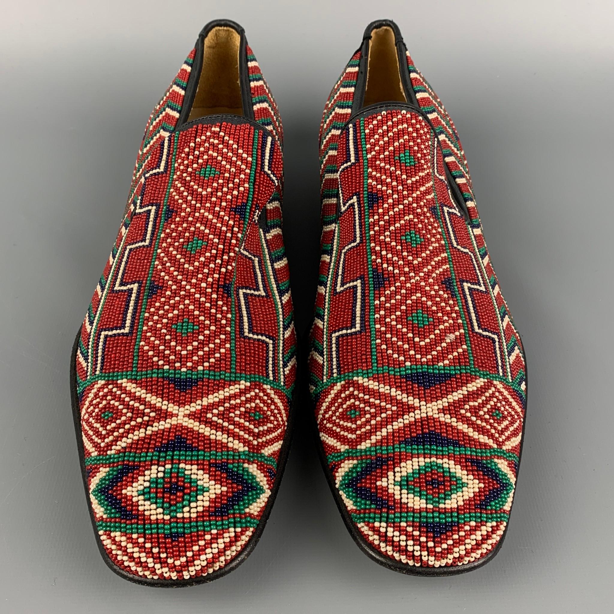 DONALD J PLINER Size 11.5 Red Beaded Leather Slip On Loafers In Good Condition In San Francisco, CA