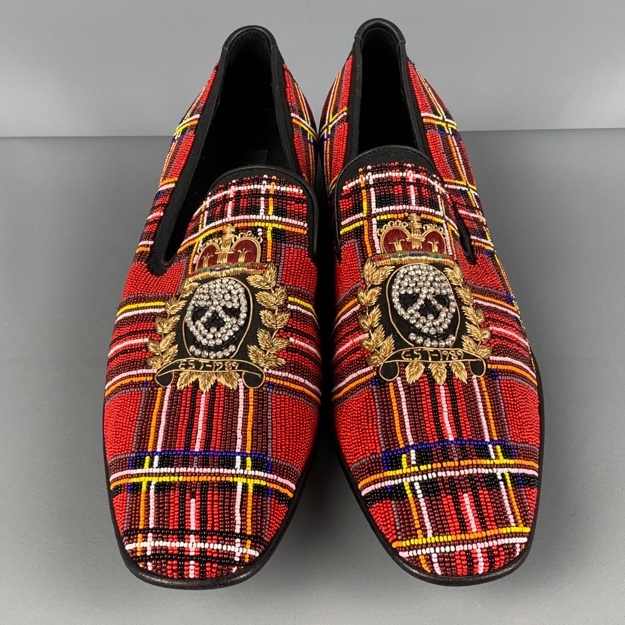 Men's DONALD J PLINER Size 12 Red Multi-Color Beaded Leather Slip On Loafers