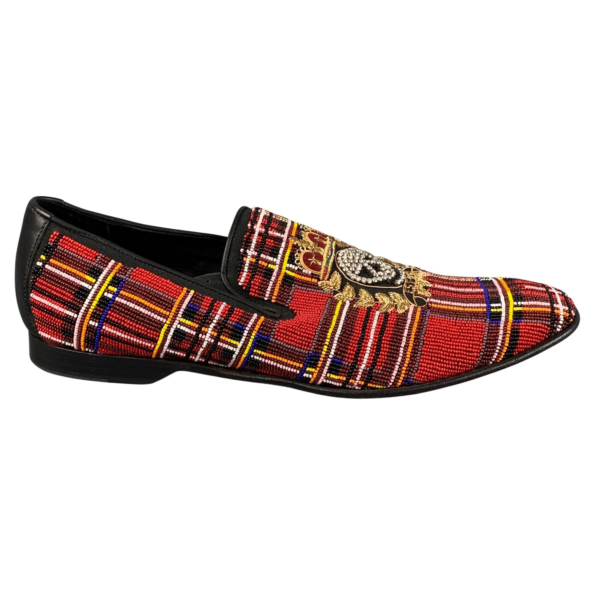 DONALD J PLINER Size 12 Red Multi-Color Beaded Leather Slip On Loafers