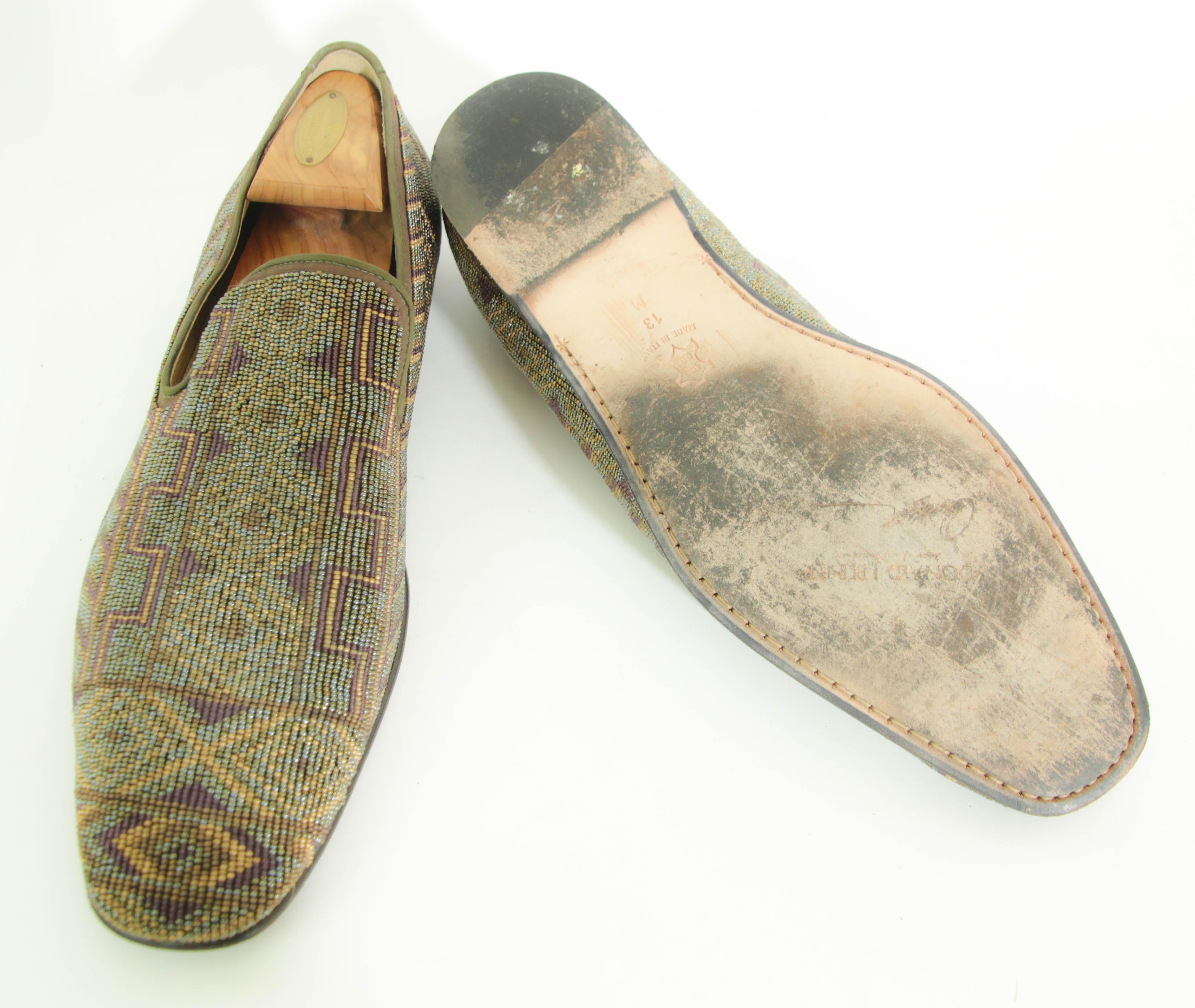 DONALD J PLINER Size 13 Green Purple Beaded Leather Slip On Loafers For Sale 8