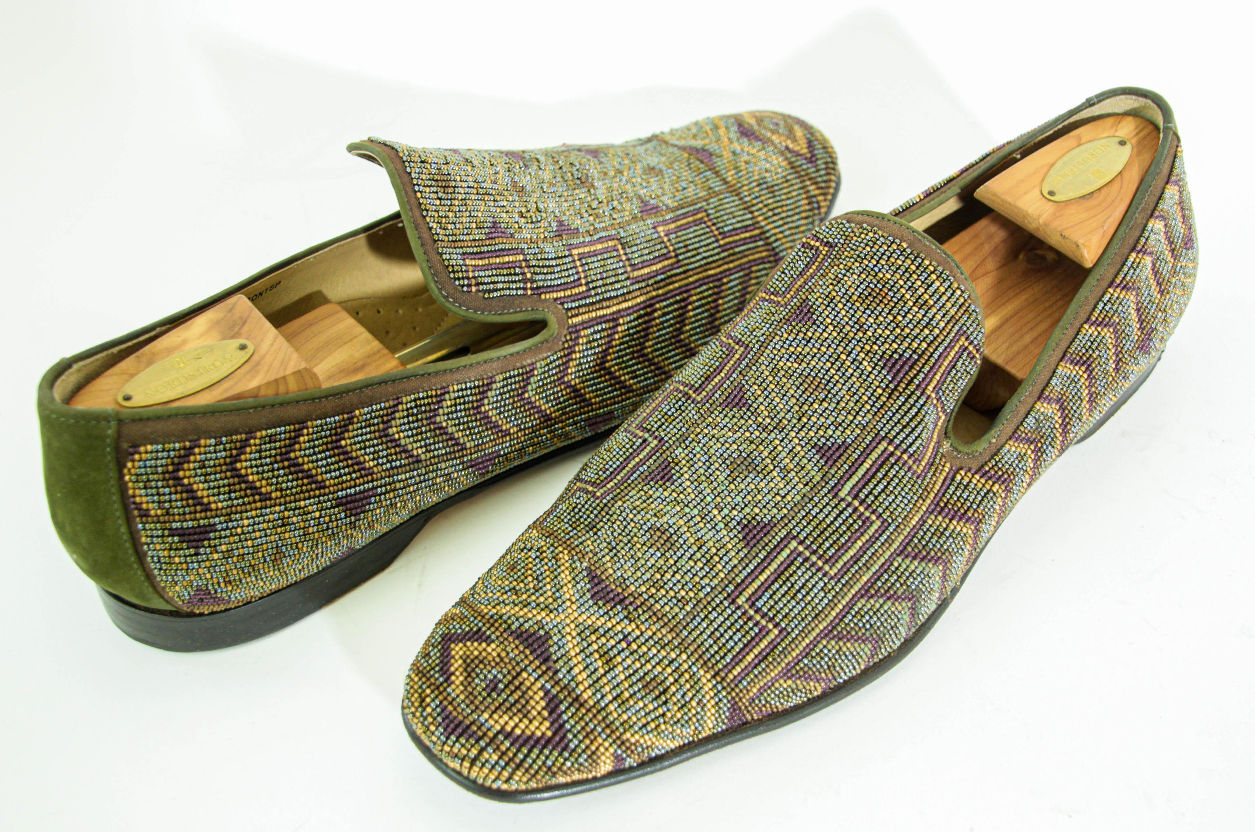 DONALD J PLINER Size 13 Green Purple Beaded Leather Slip On Loafers For Sale 12