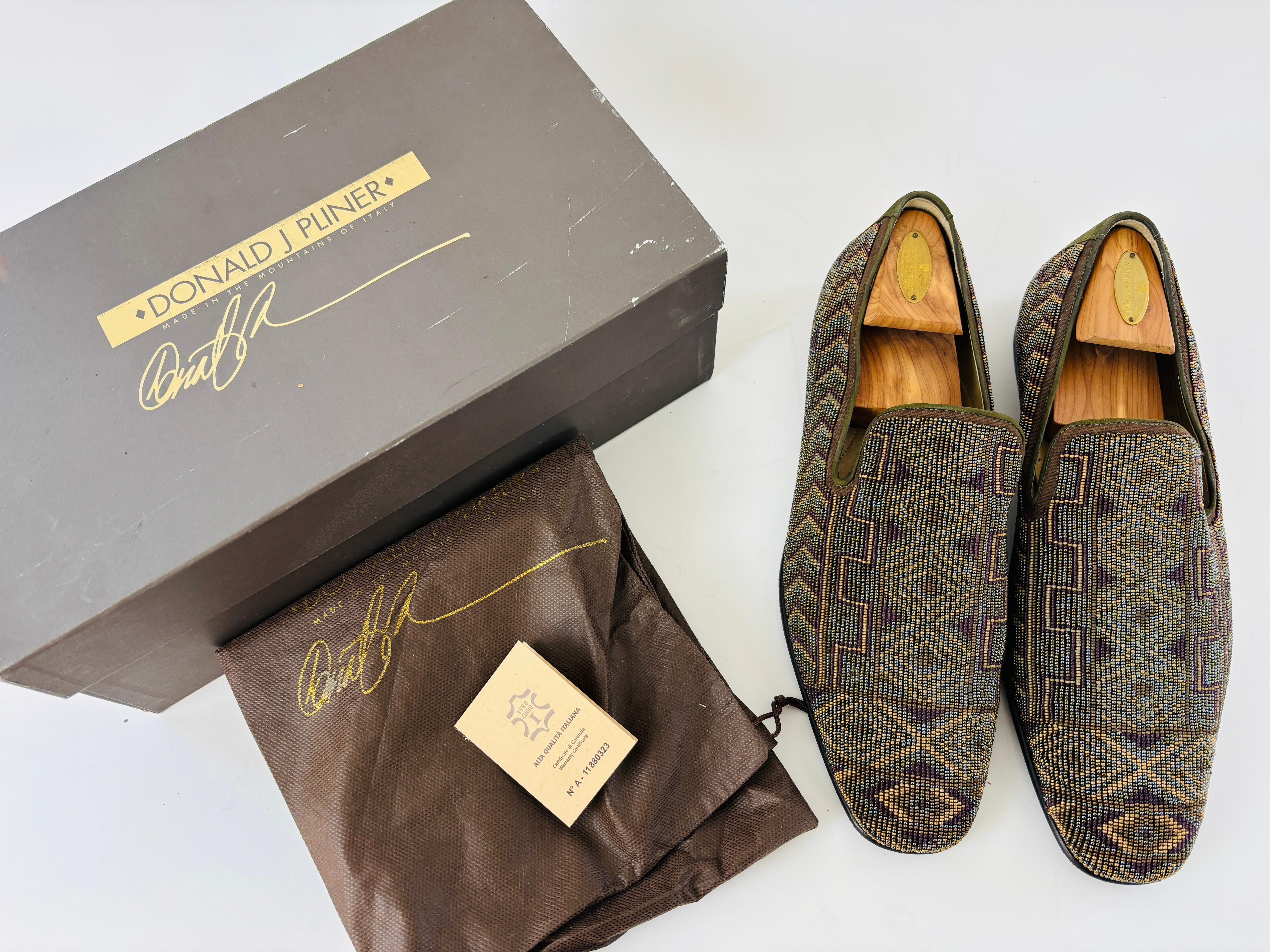 DONALD J PLINER Size 13 Green Purple Beaded Leather Slip On Loafers For Sale 13