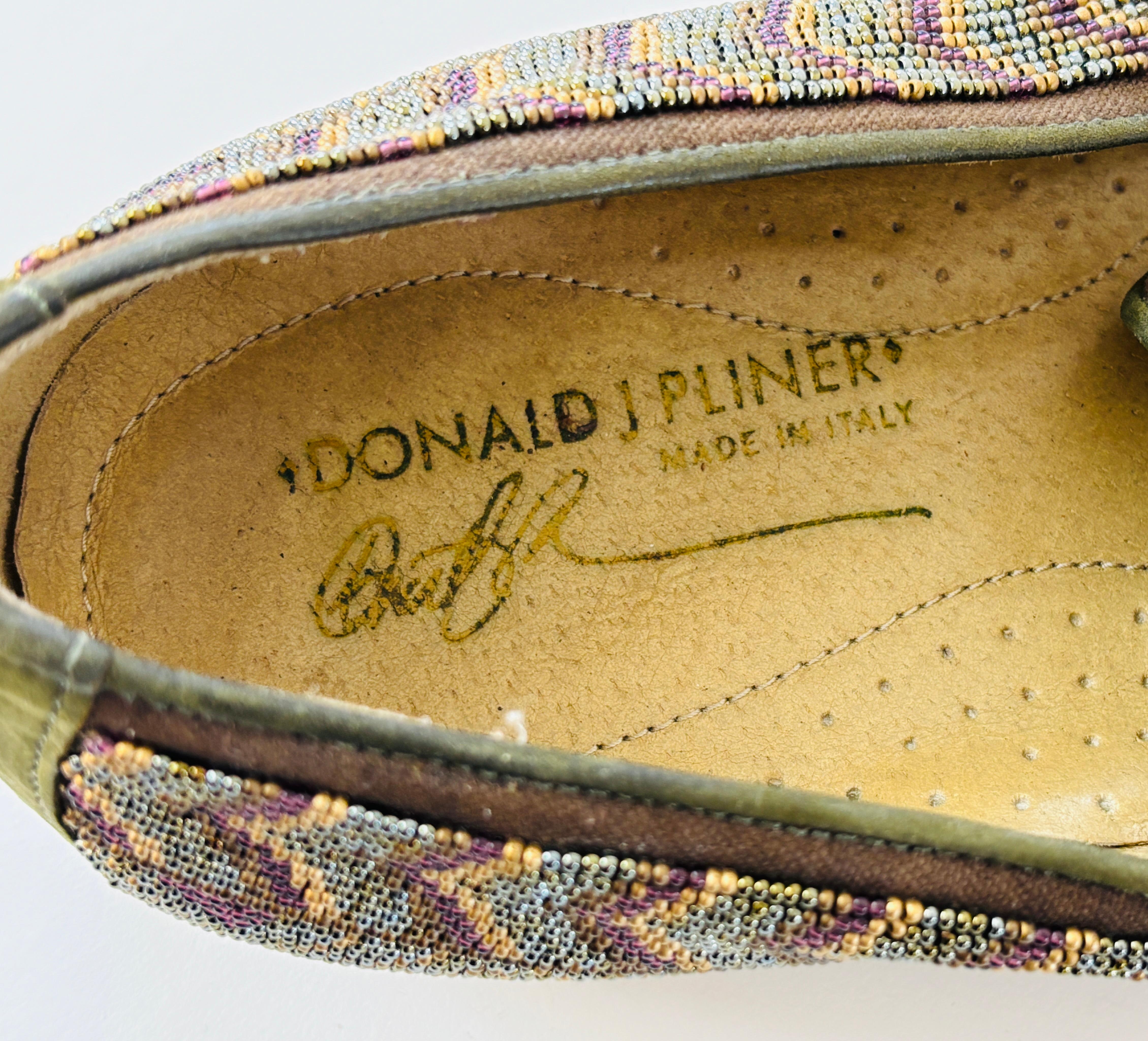 DONALD J PLINER Size 13 Green Purple Beaded Leather Slip On Loafers For Sale 14