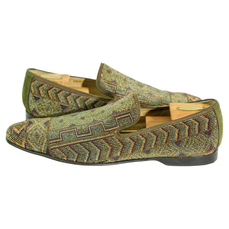 DONALD J PLINER Size 13 Green Purple Beaded Leather Slip On  display picture 1