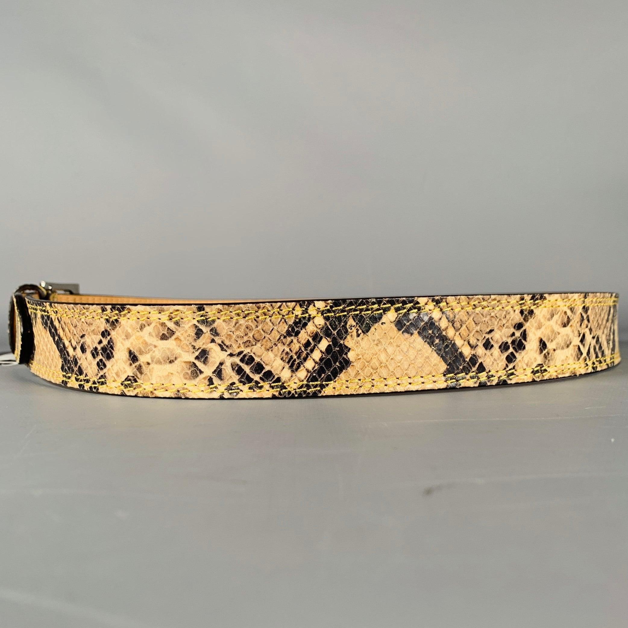 Men's DONALD J PLINER Size 38 Beige Brown Animal Print Faux Leather Belt