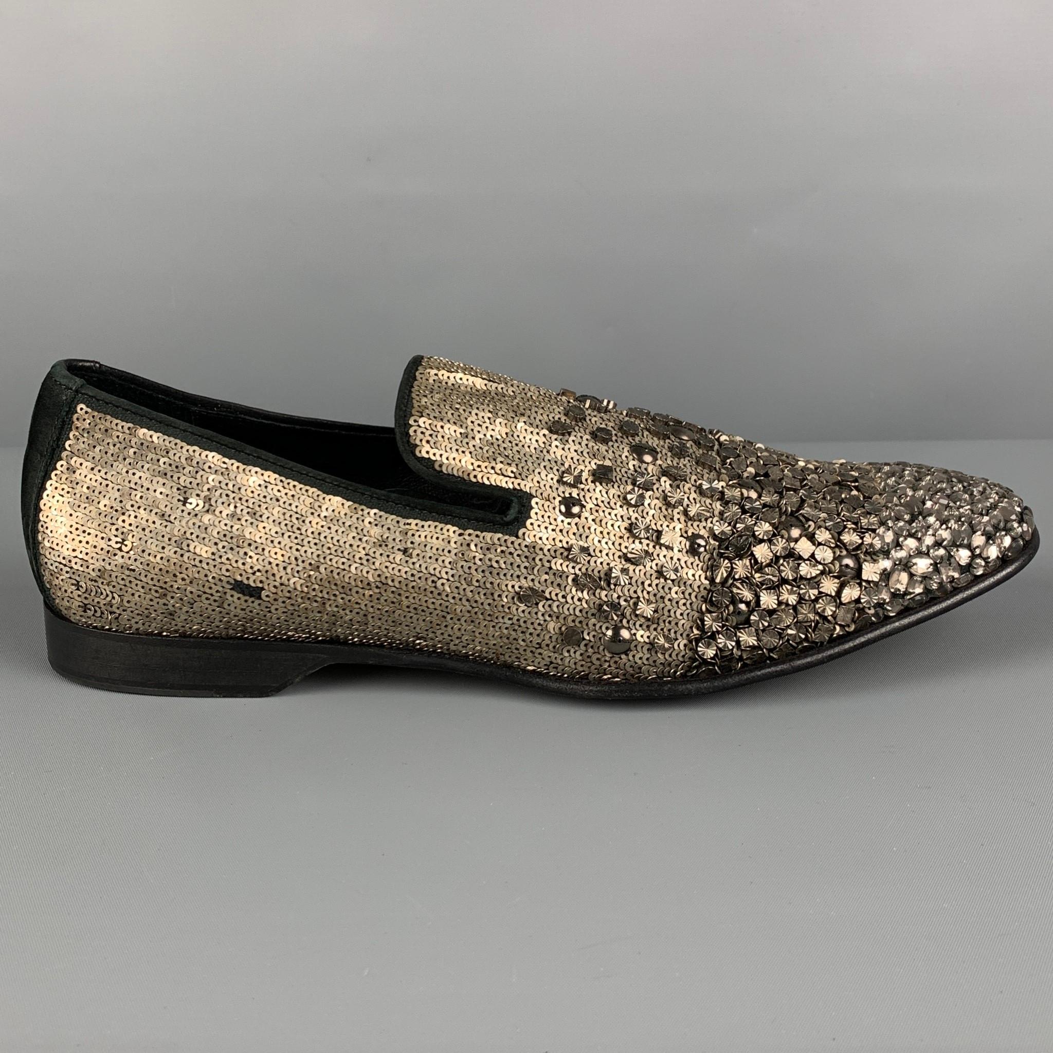 DONALD J PLINER Size 8.5 Gold Silver Beaded Leather Slip On Loafers