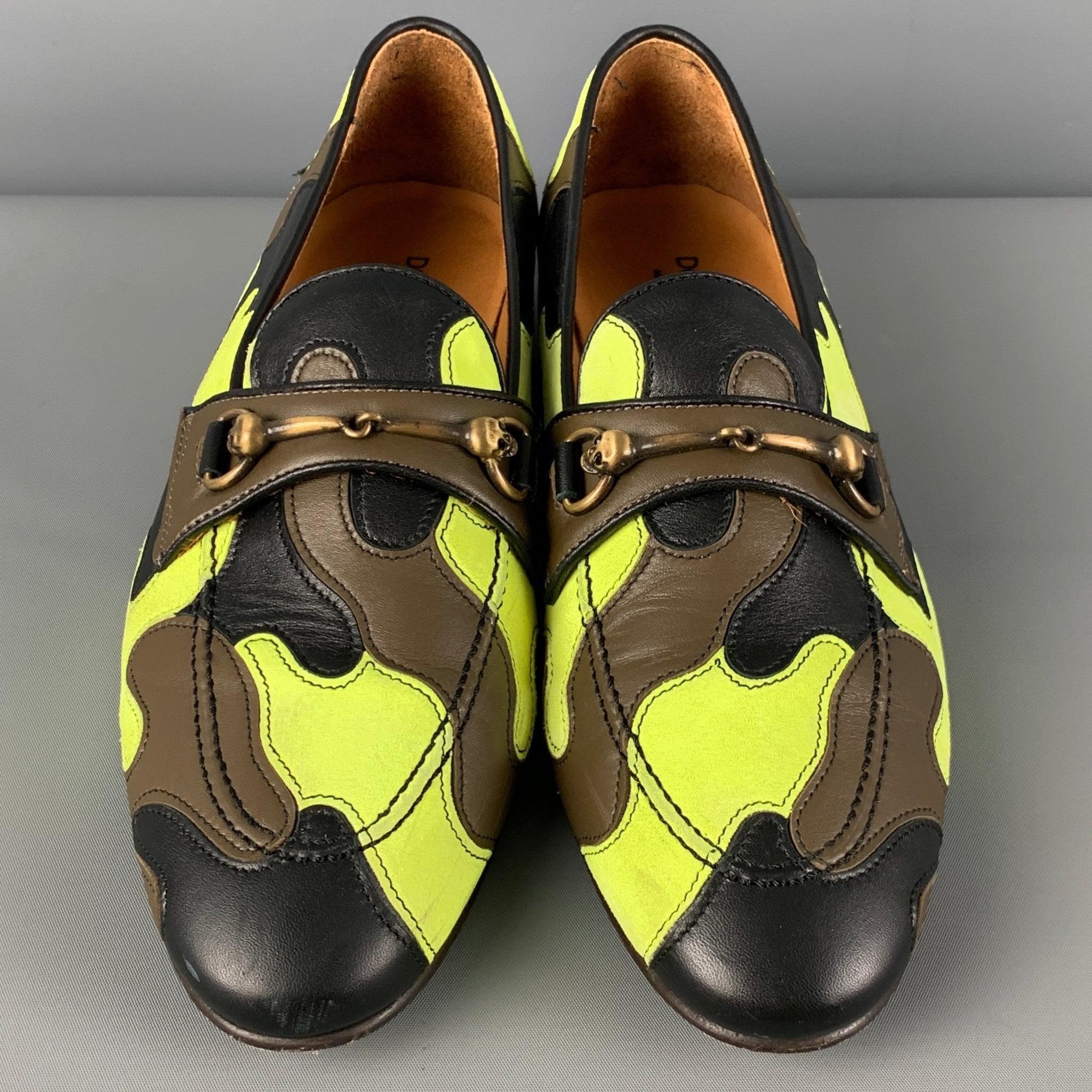 Men's DONALD J PLINER Size 8.5 Green Black Brown Camo Leather Slip On Loafers