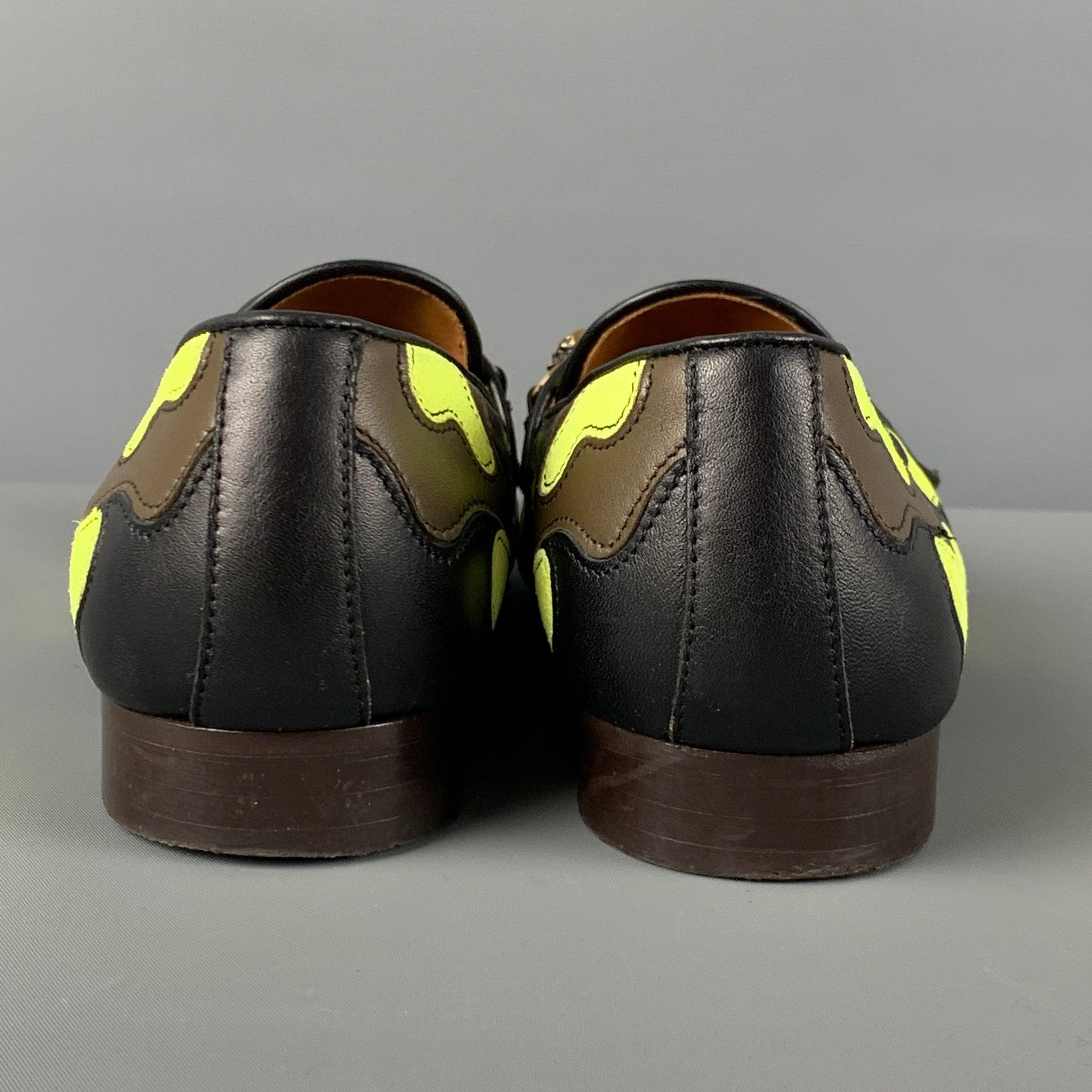 DONALD J PLINER Größe 8.5 Grün Schwarz Braun Camo Leder Slip On Loafers im Angebot 1