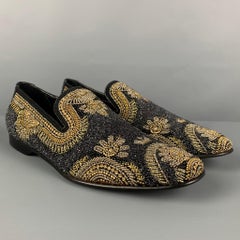 DONALD J PLINER Size 9 Black Silver Gold Beaded Leather Slip On Loafers