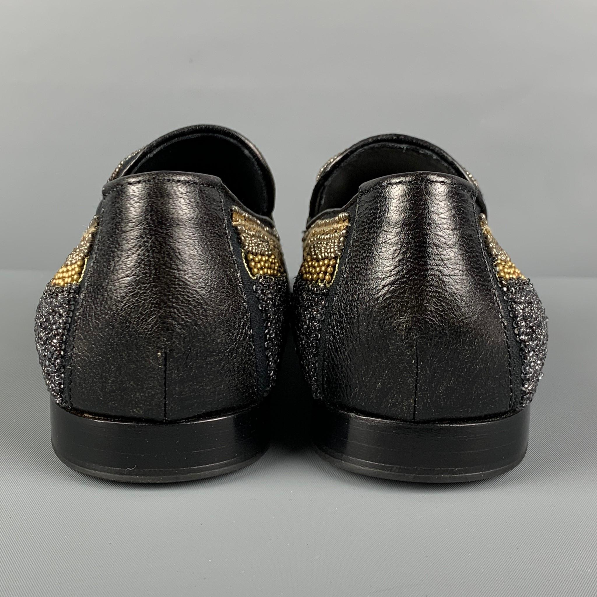 Men's DONALD J PLINER Size 9 Black Silver Gold Beaded Leather Slip On Loafers