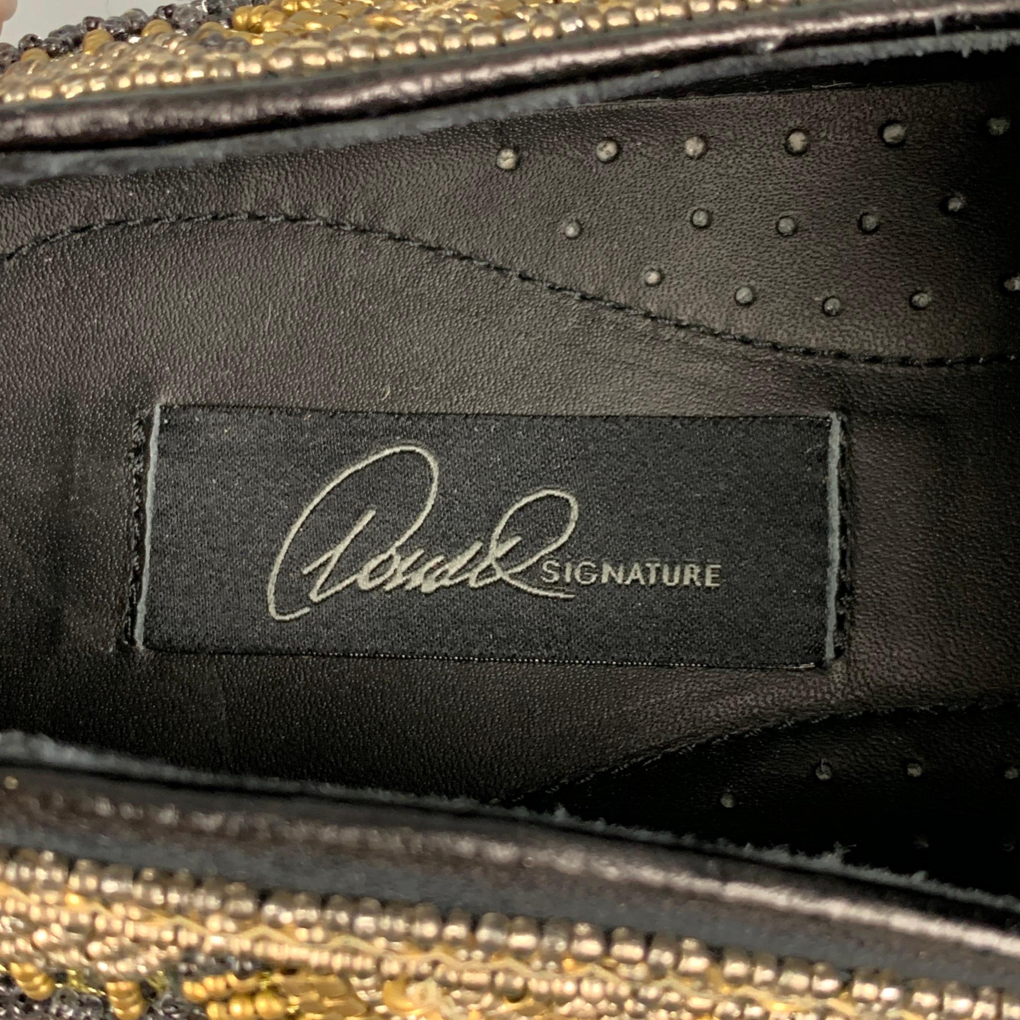 DONALD J PLINER Size 9 Black Silver Gold Beaded Leather Slip On Loafers 2