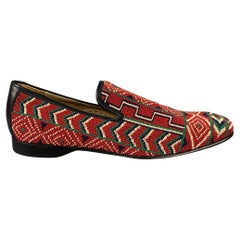 DONALD J PLINER Size 9 Red Navy Green Beaded Leather Slip On Loafers