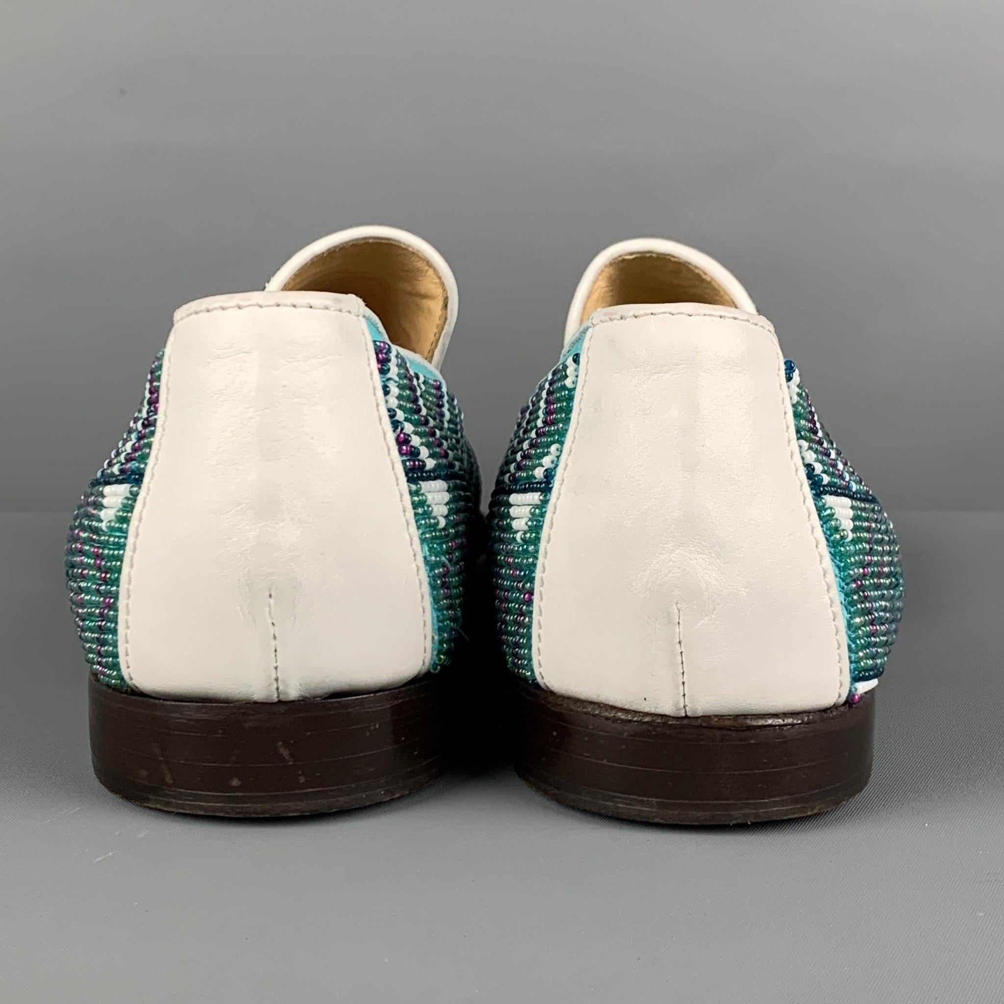 DONALD J PLINER Size 9 Turquoise Purple Beaded Leather Slip On Loafers In Good Condition In San Francisco, CA