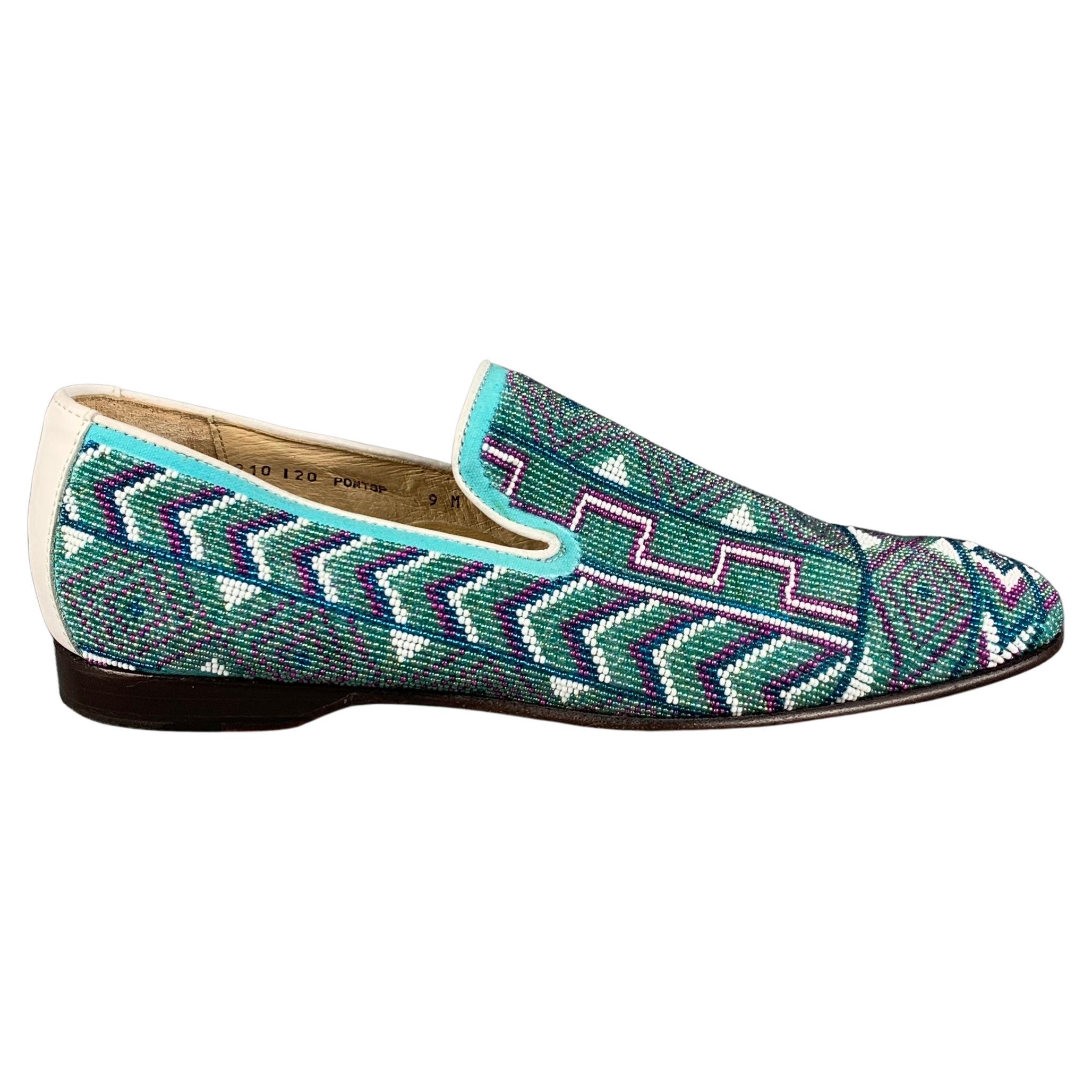 DONALD J PLINER Size 9 Turquoise Purple Beaded Leather Slip On Loafers