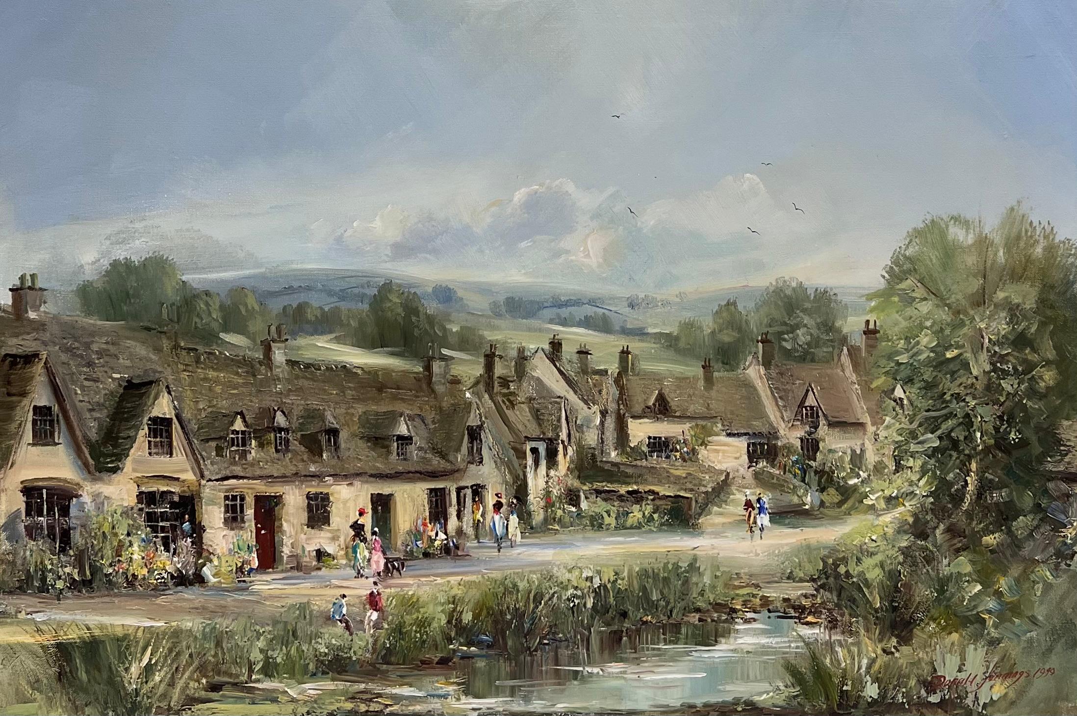 Arlington Row Bibury The Cotswolds England Original signiertes Ölgemälde – Painting von Donald Jennings