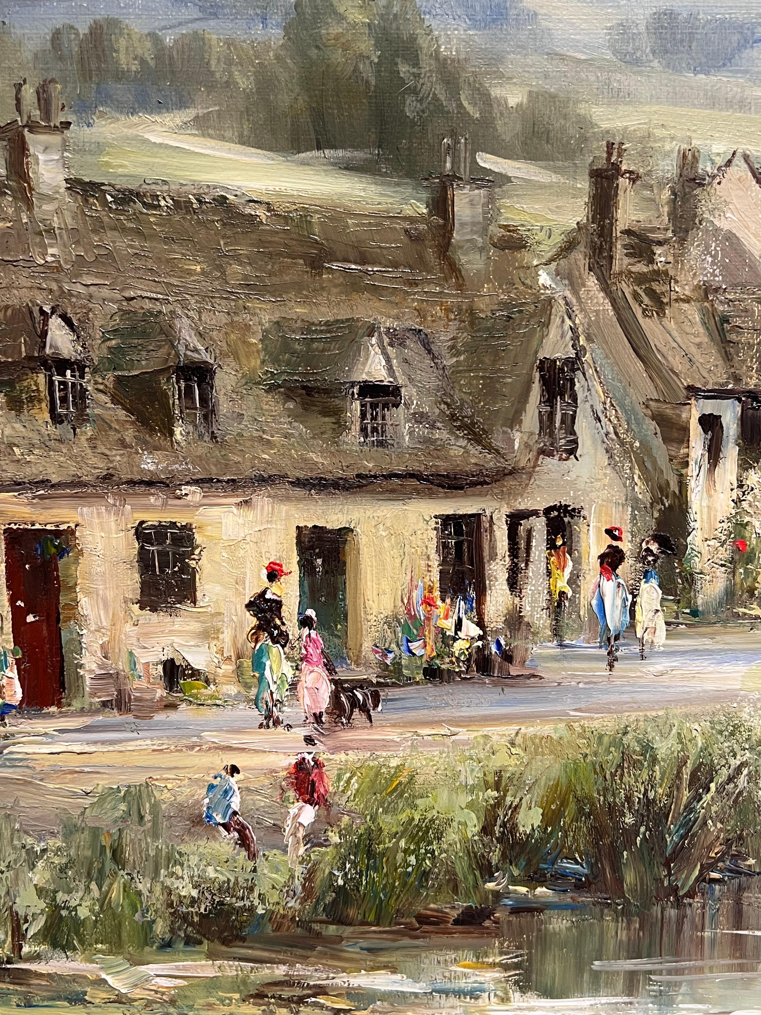 Arlington Row Bibury The Cotswolds England Original signiertes Ölgemälde (Viktorianisch), Painting, von Donald Jennings