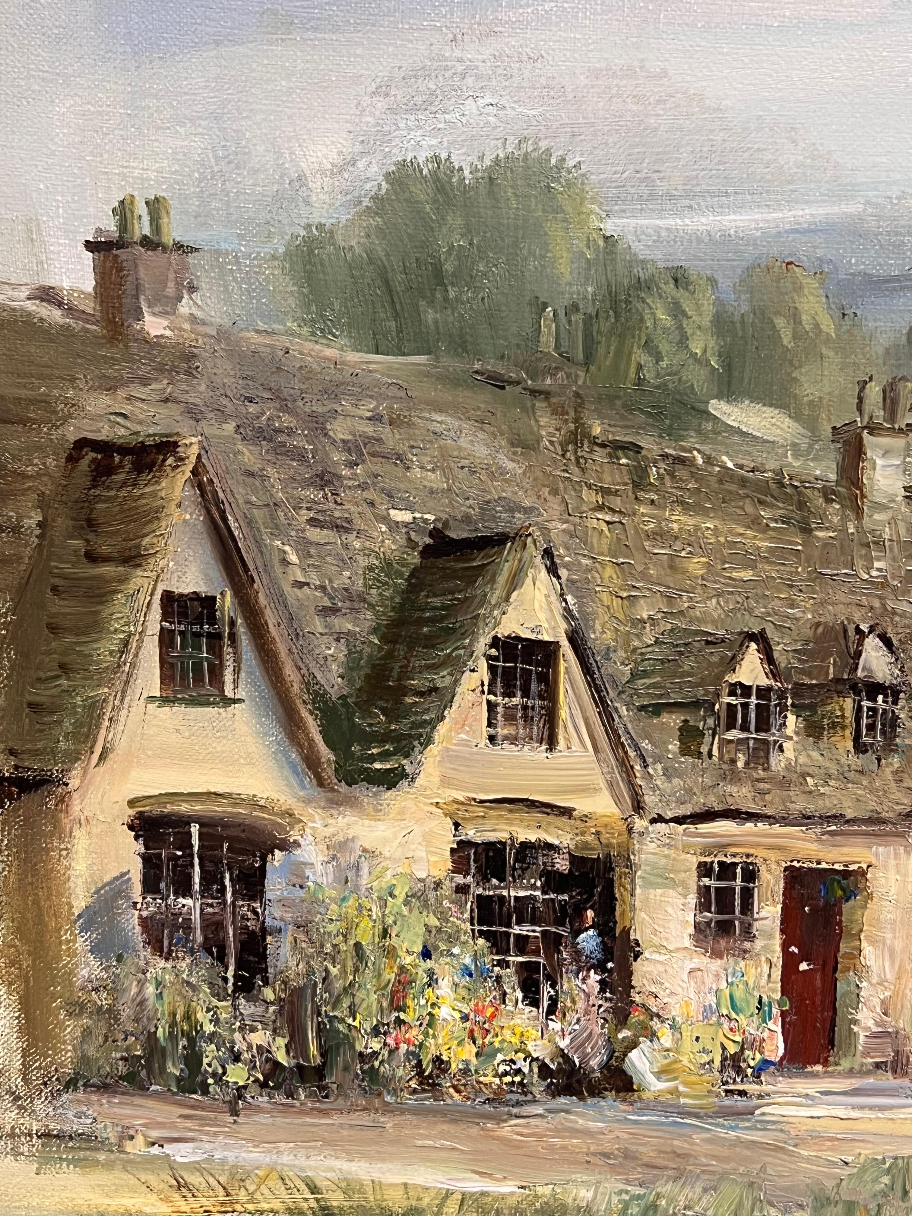 Arlington Row Bibury The Cotswolds England Original signiertes Ölgemälde im Angebot 2