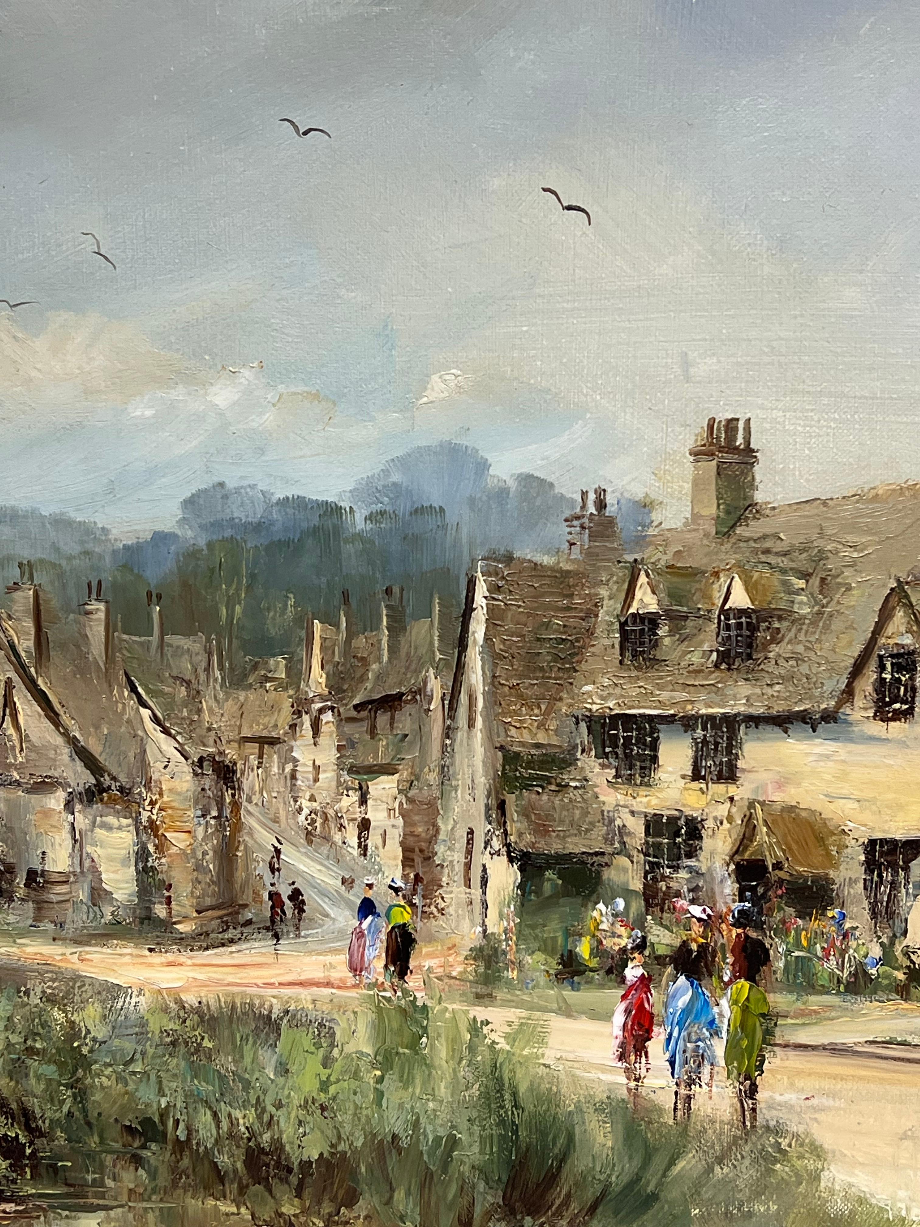 Castle Combe Die Cotswolds England Original signiert Ölgemälde Das Dorf im Angebot 5