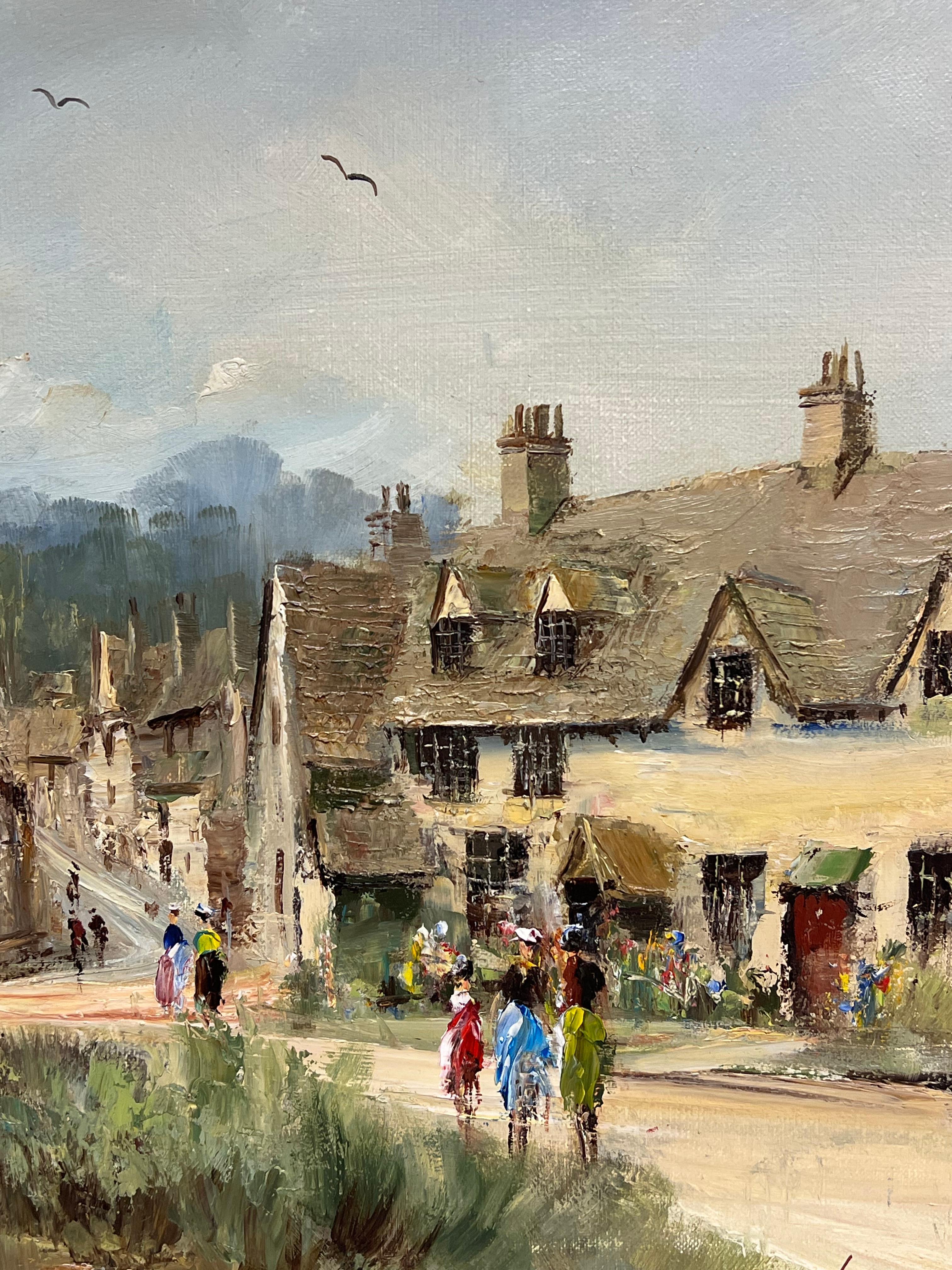 Castle Combe Die Cotswolds England Original signiert Ölgemälde Das Dorf (Viktorianisch), Painting, von Donald Jennings