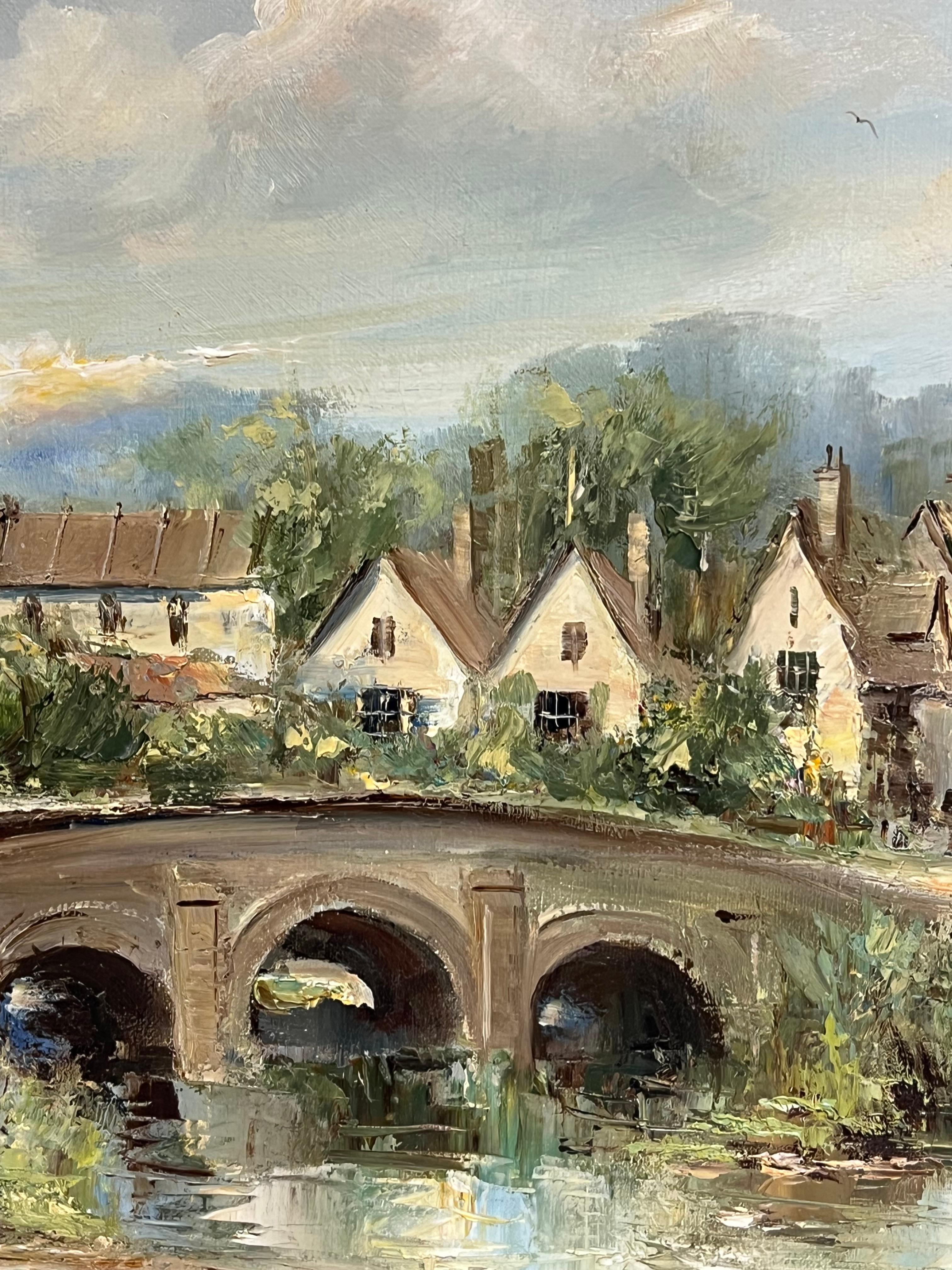 Castle Combe Die Cotswolds England Original signiert Ölgemälde Das Dorf im Angebot 2