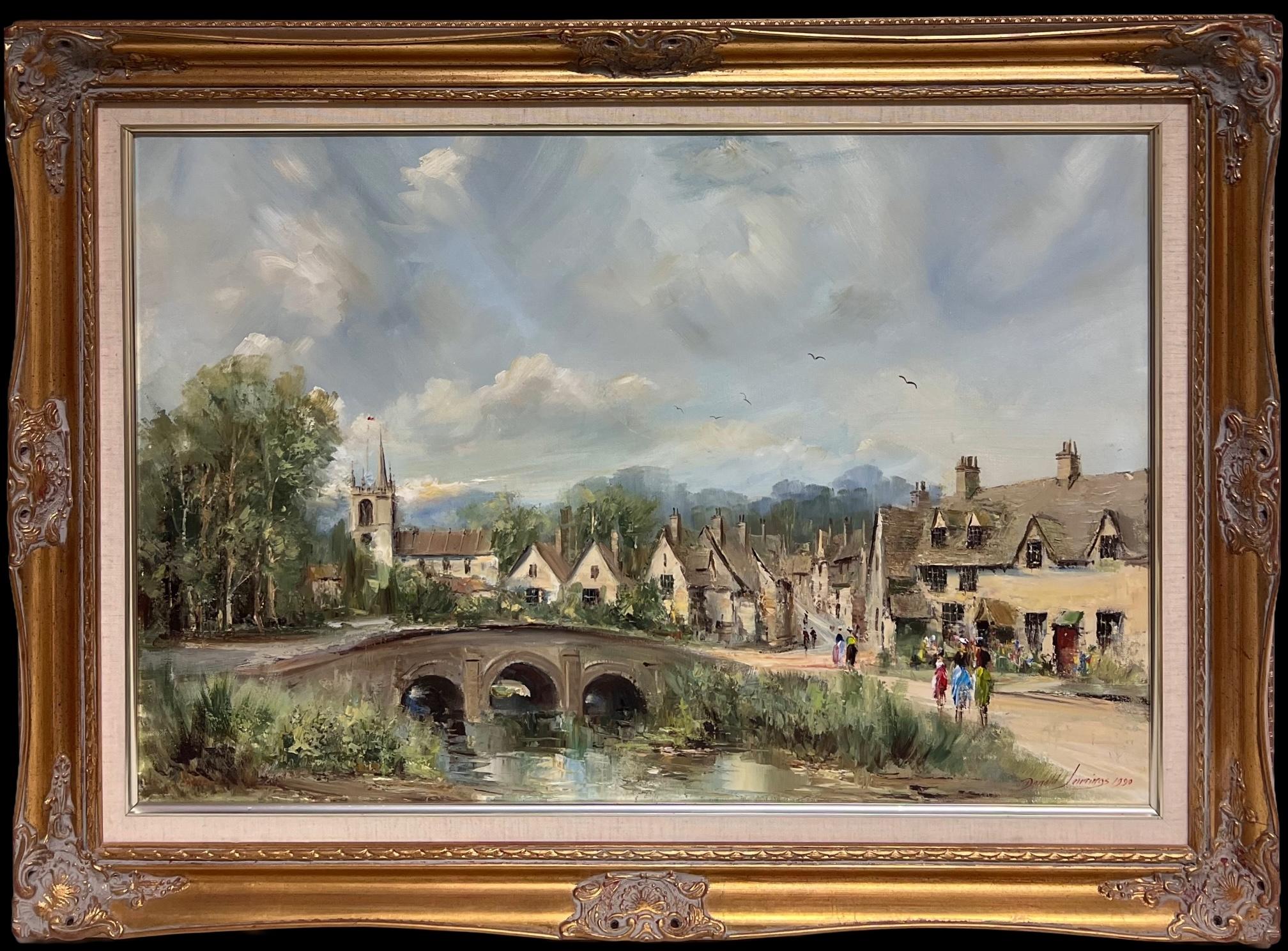 Castle Combe Die Cotswolds England Original signiert Ölgemälde Das Dorf