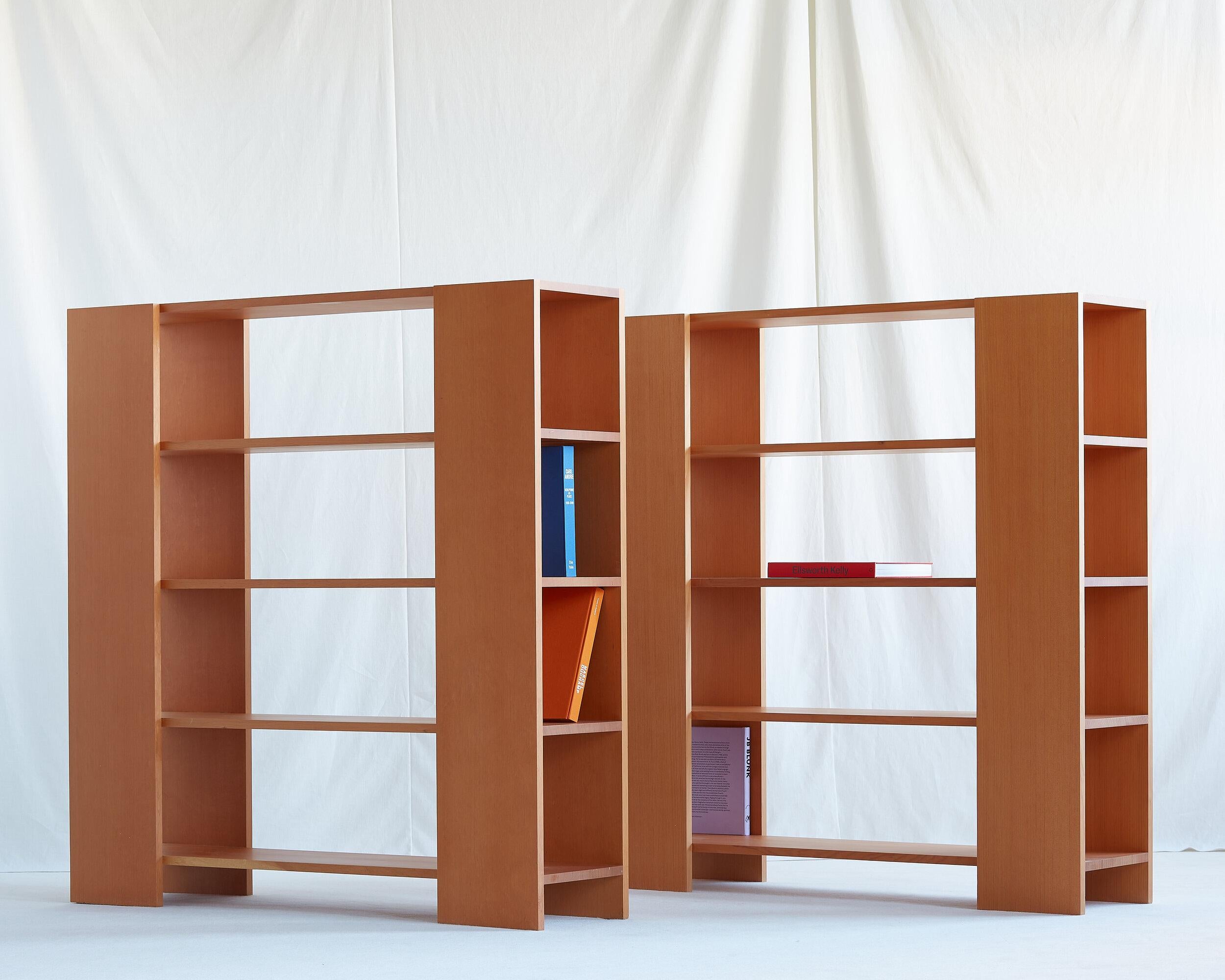 Pair of Donald Judd bookshelves in solid douglas fir. 

Model no. 34. Designed in 1983. 

Impressed Donald Judd USA PSF, numbered 34, 100 and 34, 101. 
Both dated 2007. 

Solid individually or as a pair.